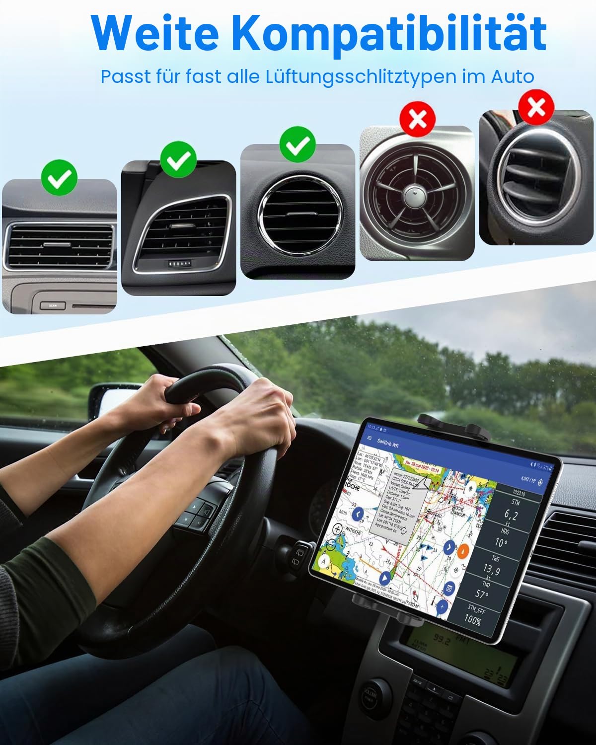 Auto Tablet Halterung Lüftungsgitter, 360° Drehbar KFZ Handy & Tablet Halter, Universelle LKW Lüftung Tablethalterung für iPad Pro Air Mini, Galaxy Tab, iPhone und Smartphones 4-13 Zoll