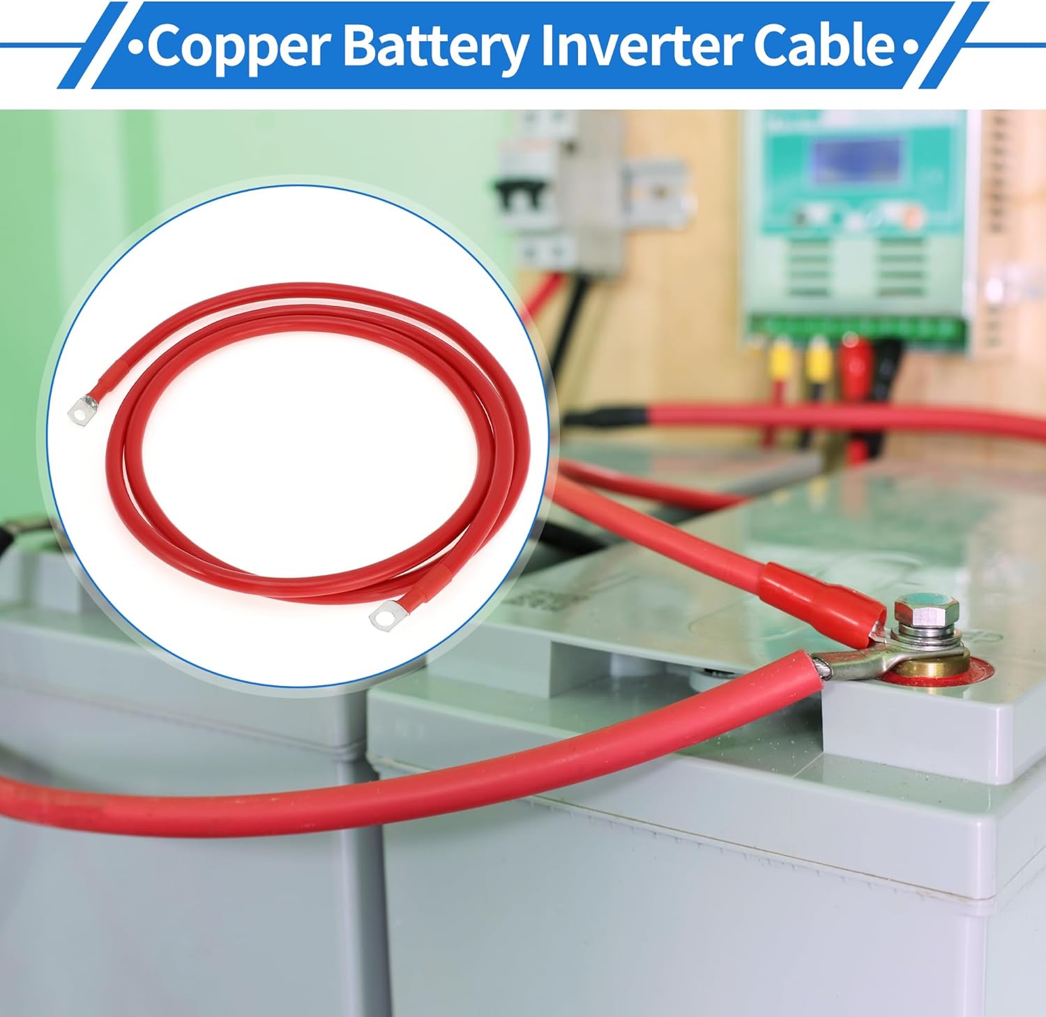 1 Pc Battery Inverter Cable 2 AWG Gauge 7FT 3/8" Lug 5/16" Lug Battery Cable Universal for Car Vehicle Boat RV Solar Tinned Copper Red