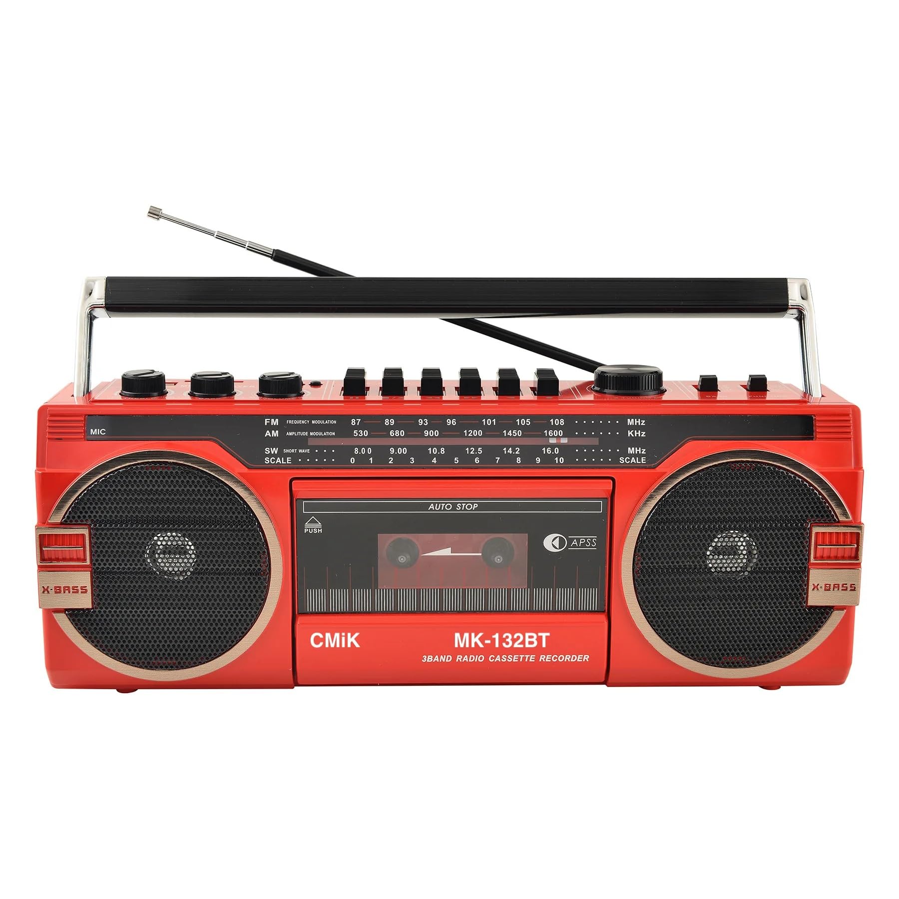 Boombox - Reproductor de CD portátil, grabadora de casete retro con Bluetooth y radio AM/FM, altavoz clásico de los años 80 para viajes y reuniones familiares