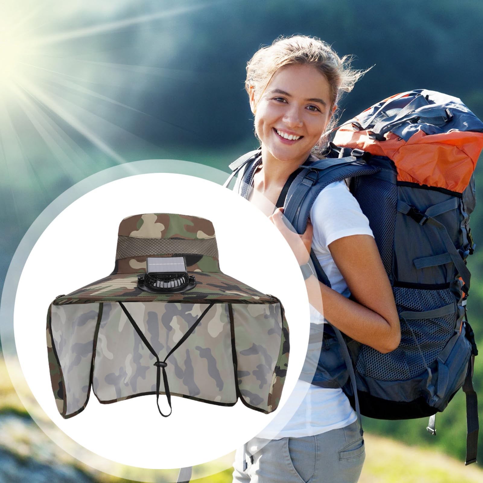 Cappello per ventilatore solare | cappello da pesca traspirante | protezione per la testa a tesa larga con ventilatore solare rimovibile e sottogola per viaggi, sport, attività all'aperto