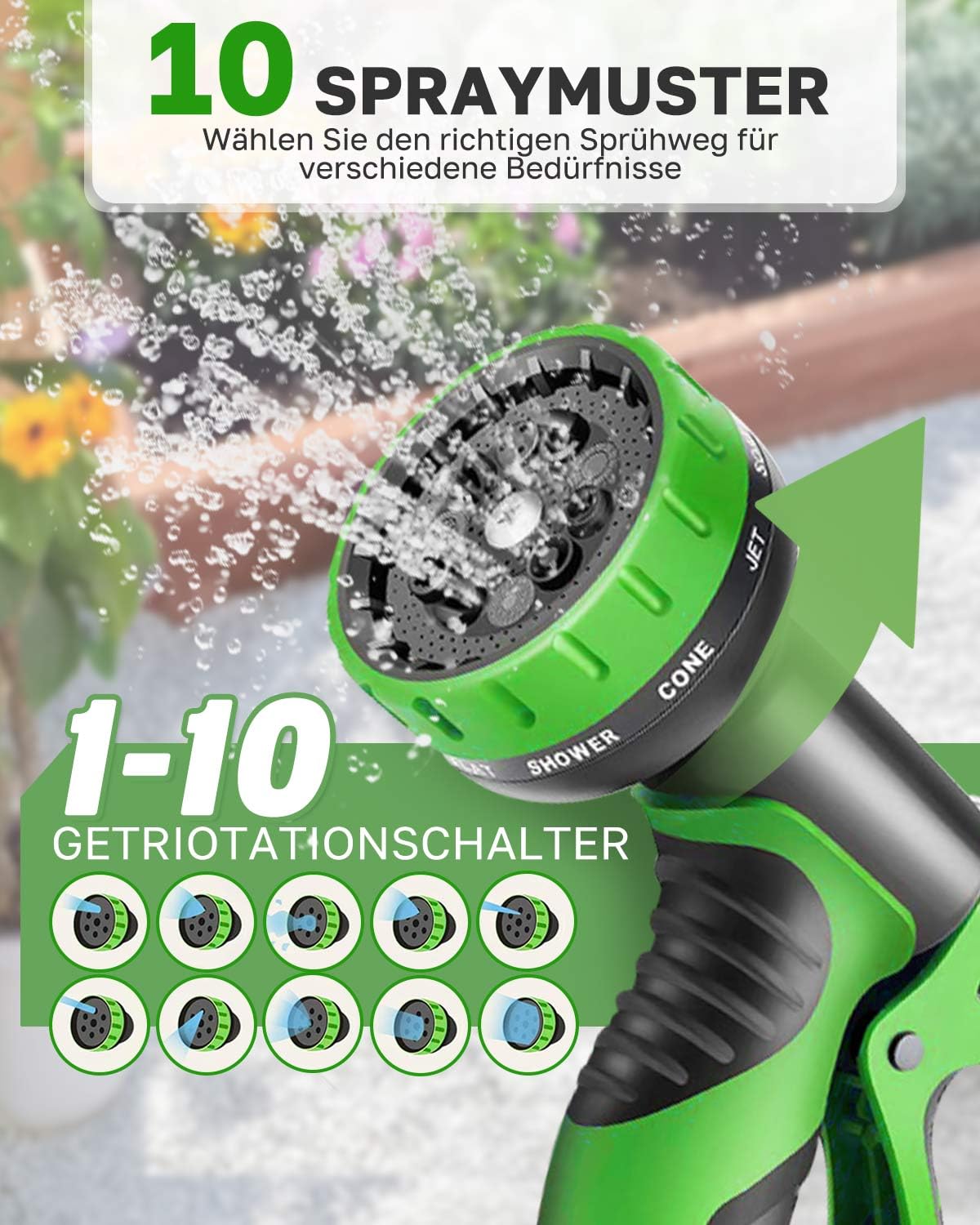 Tubo da giardino flessibile 45 m/150 FT, tubo da giardino espandibile con ugello a 10 funzioni, nucleo in lattice a 4 strati e tessuto 3750D, connettori in ottone da 3/4" e 1/2", per giardinaggio