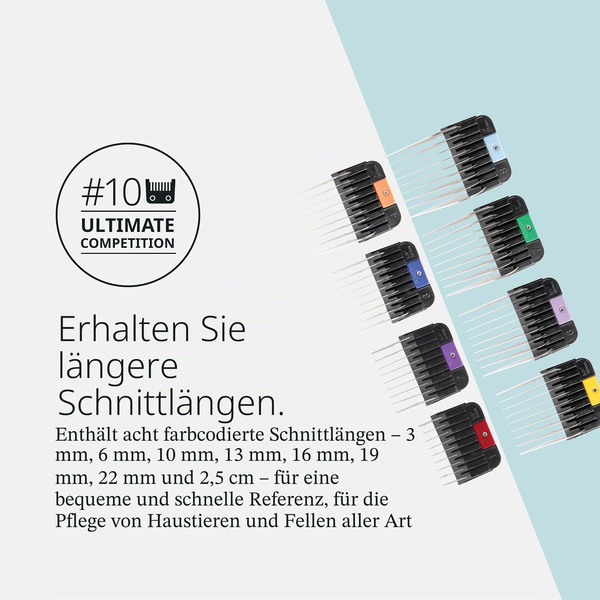 WAHL Detachable Stainless Steel Attachment Combs, 3mm – 25mm, #1-8, Prime Series, Edelstahl, Aufsätze, Rostfrei, Schwarz