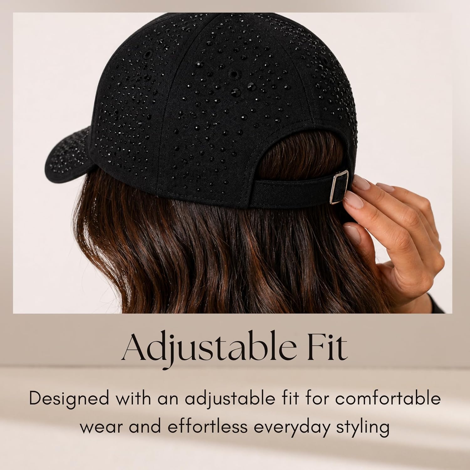 Natalie Mills Women's Black Baseball Cap! Modern Rhinestone Patriotic Hat for Women, Baseball Fans & Event-Goers