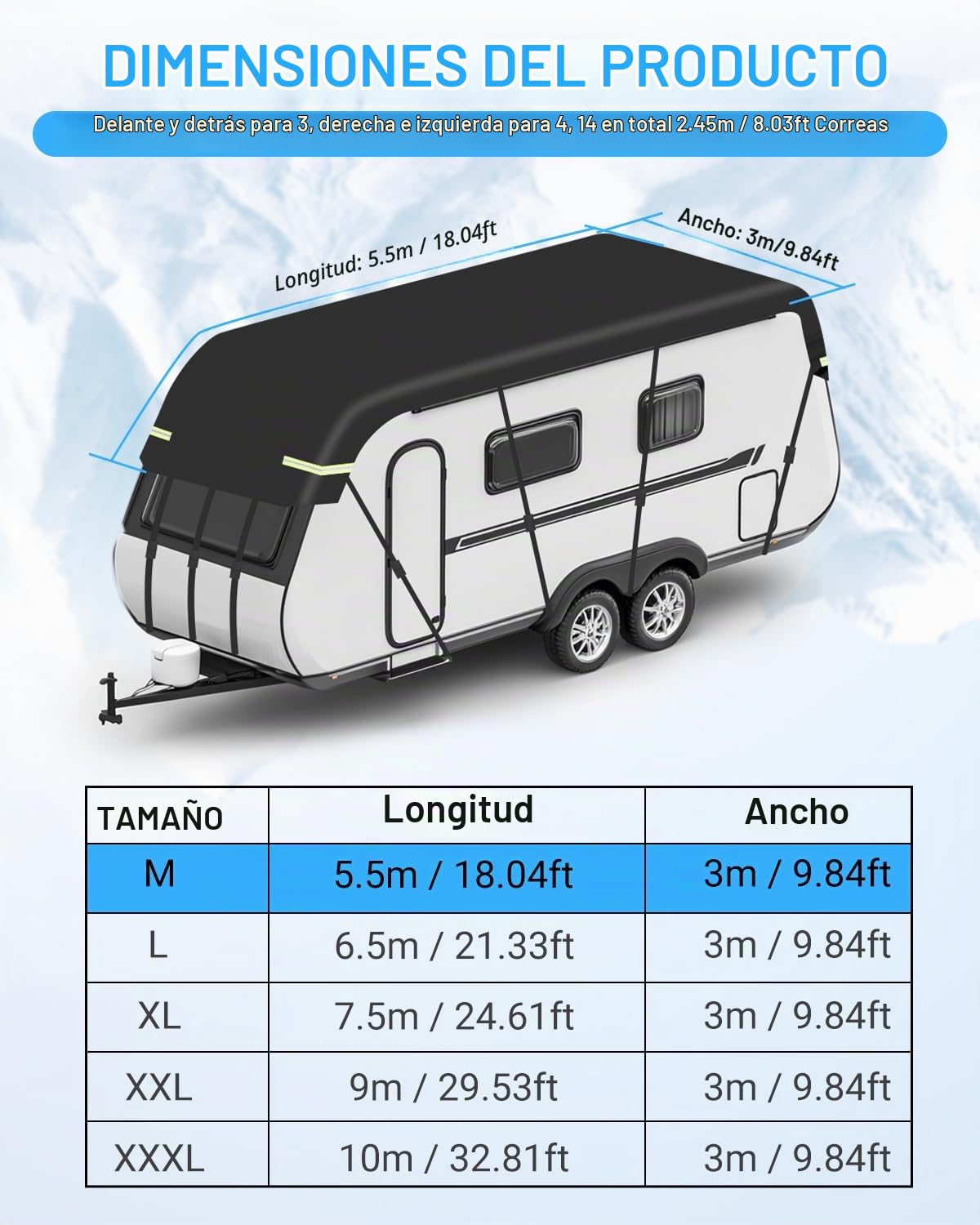 SUPAREE Funda de Autocaravana Funda Caravana Impermeable Cubierta Techo Autocaravana Protección UV Tela Oxford 210D con Tiras Reflectantes 5.5x3m