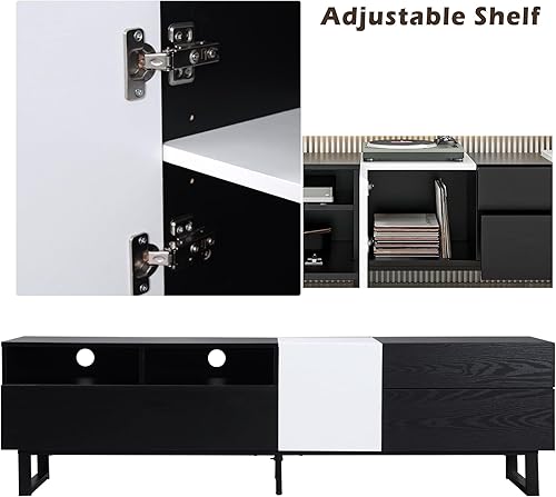 Miniatura 7 de Moderno soporte de TV para TV de 80 pulgadas con doble espacio de almacenamiento, mesa consola multimedia, centro de entretenimiento con puerta