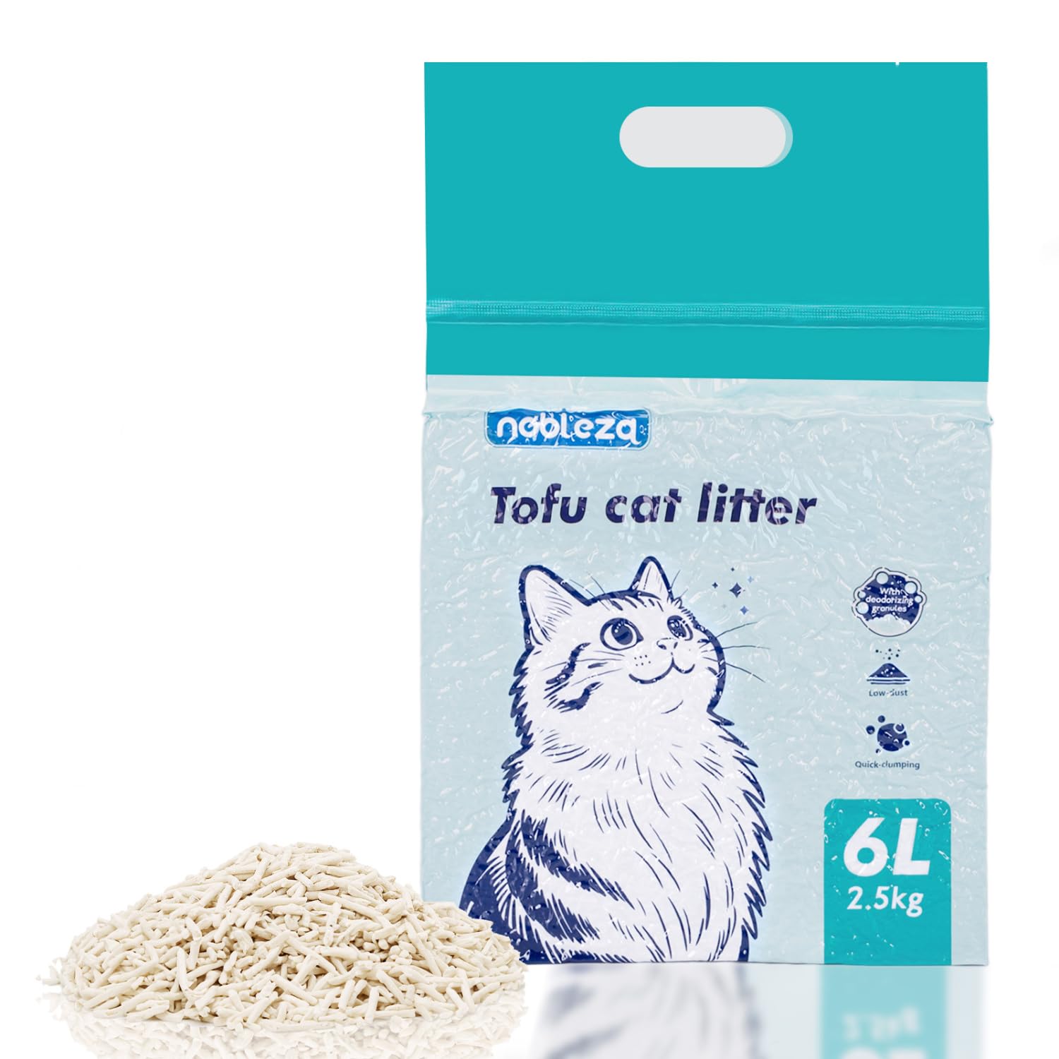 Nobleza Arena de Tofu para Gatos 20KG (8x2.5KG), Arena Aglomerante Natural, Sin Polvo, Control de Olores, Alta Absorción, Desechable en el Inodoro