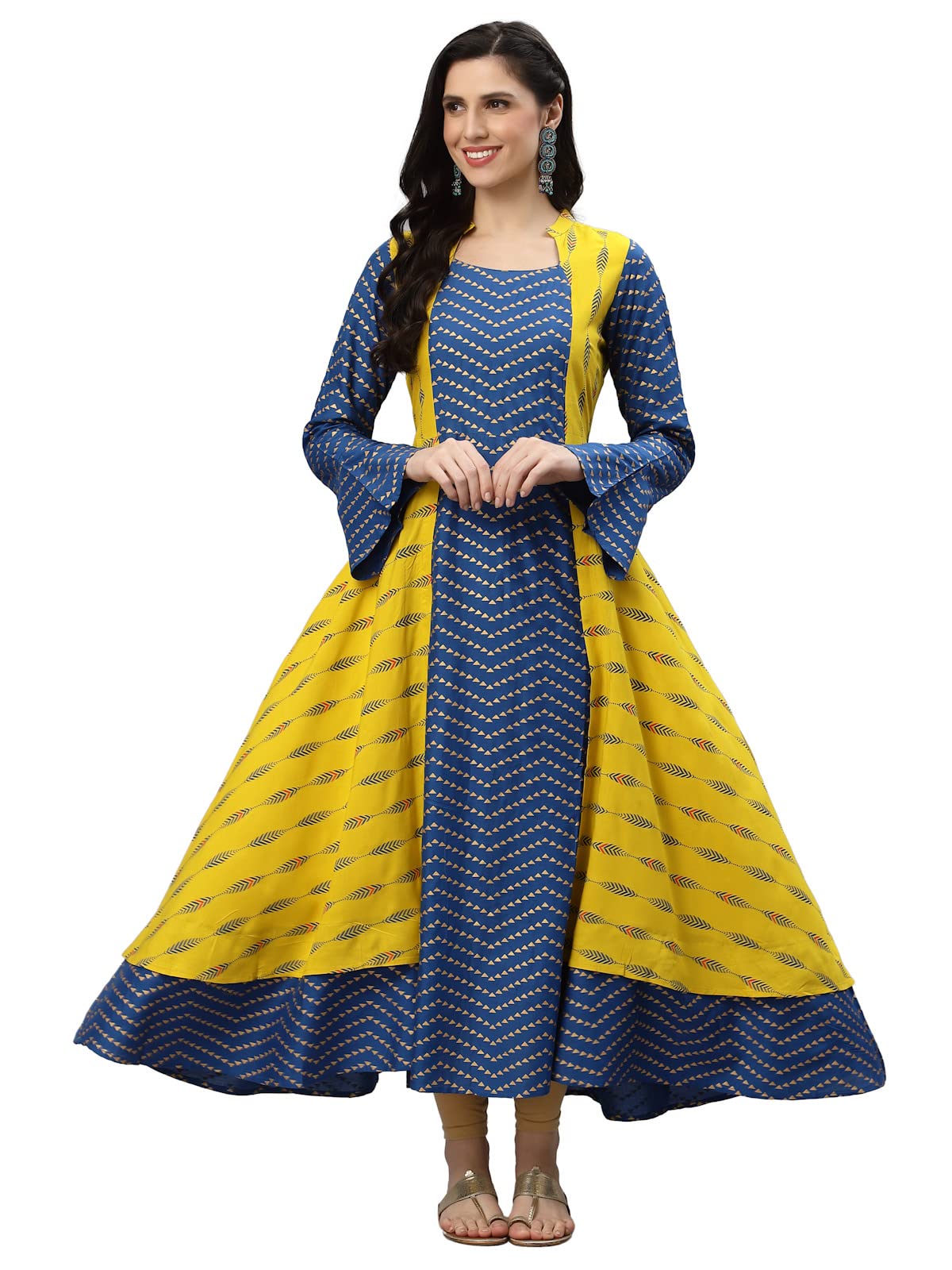 Yash Gallery Women's Rayon Geometric Print Anarkali Kurta for Women (Multi, 4XL)