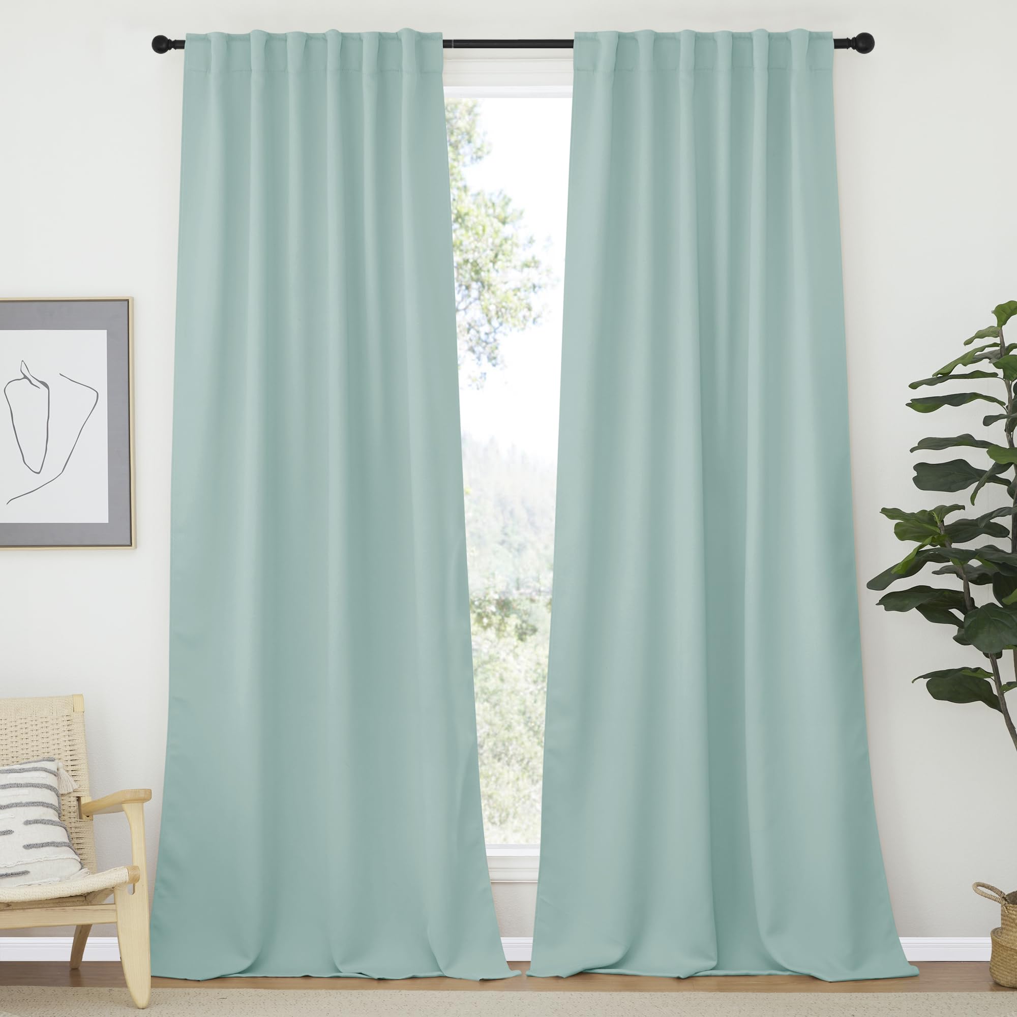 NICETOWN Bedroom Curtains Blackout Curtain Panels - (Aqua Blue Color) 52x95 Inch, 2 PCs, Insulating Energy Saving Solid Rod Pocket Blackout Drapes