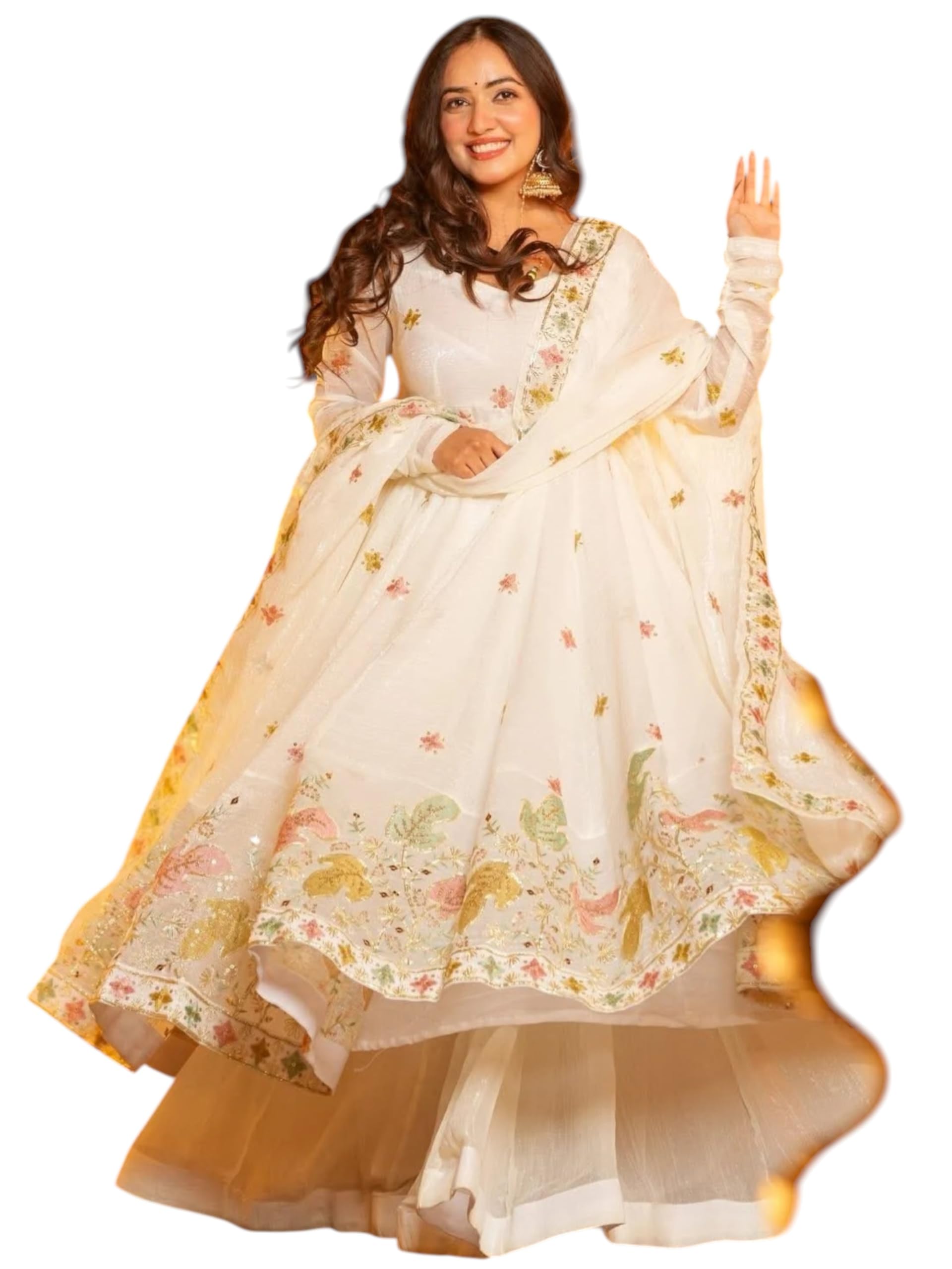 dresser Women's Cruncy Silk Anarkali Kurta Set With Dupatta (DR-1-DR1012, White)-picture-10
