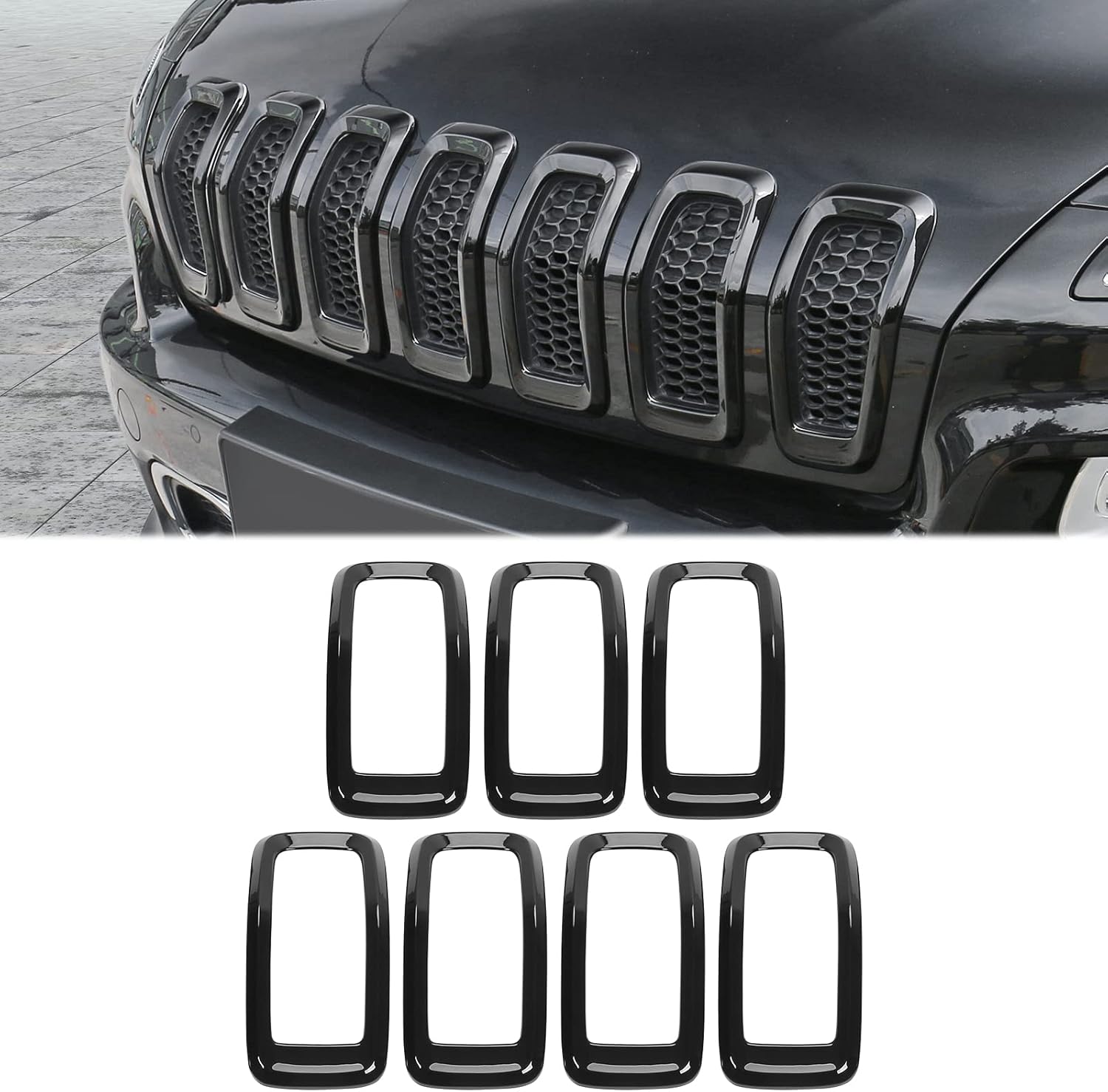 JeCar Grille Inserts ABS Grill Cover Trim Kit for 2014-2018 Jeep Cherokee KL, Black