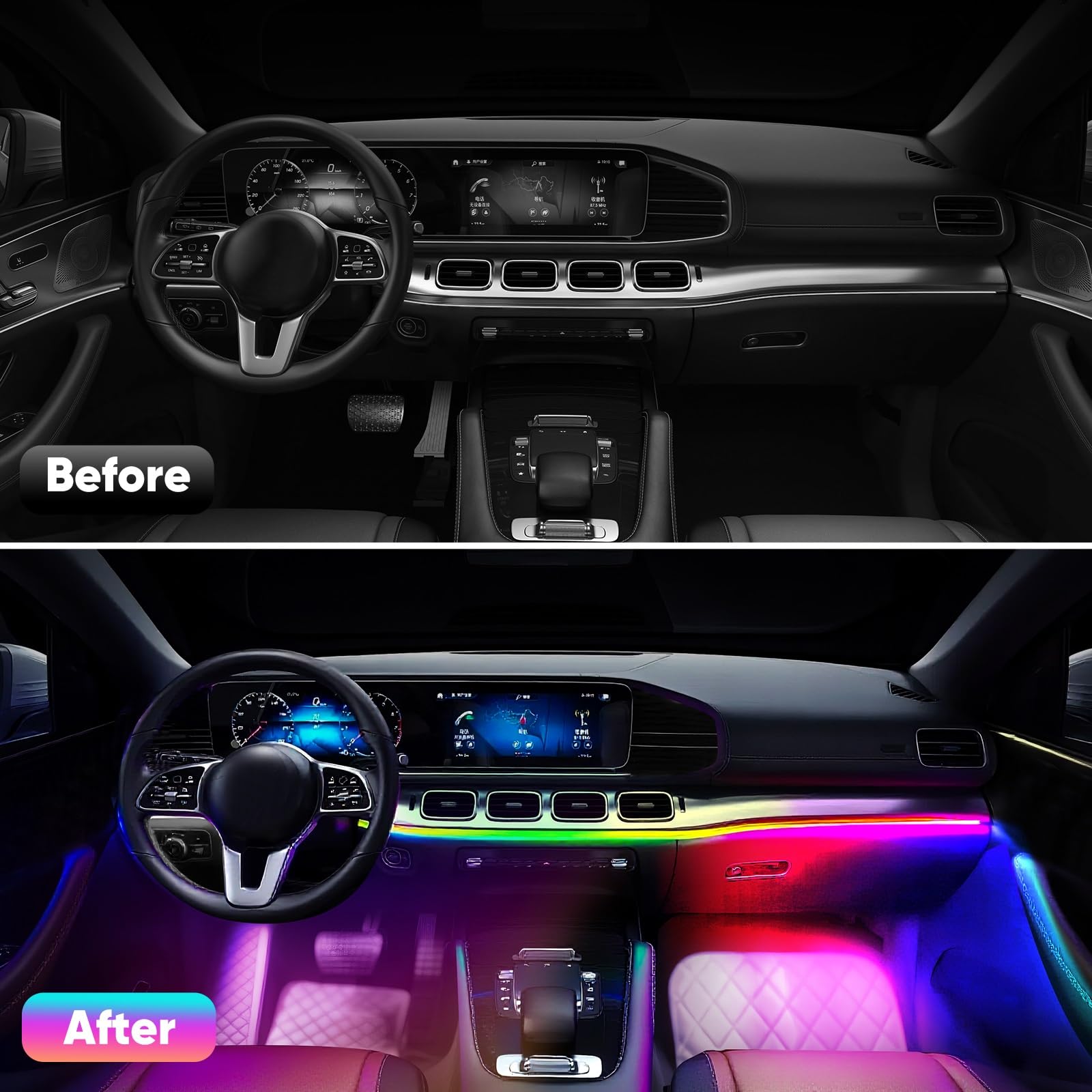 GPJYD Iluminación ambiental 5 en 1 para coche, tira LED RGB, iluminación interior del coche