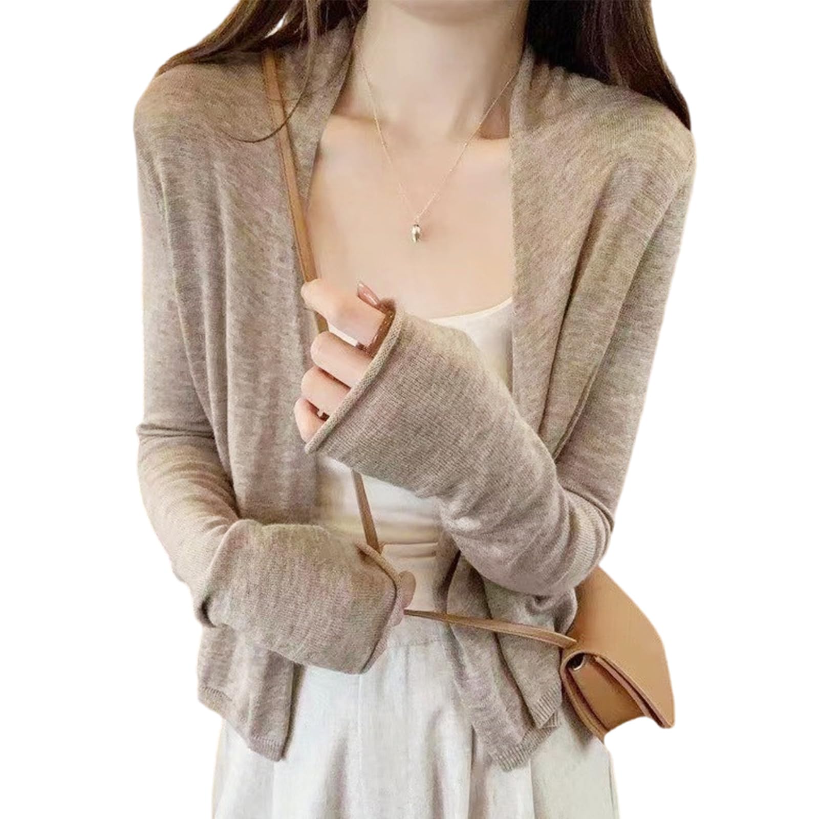 Buxuaaaa Shrug Boleros Lightweight Long Sleeve Open Front Cropped Cardigan Sweaters Cardigans for Dresses Streetwear Knit Cardigan Sweaters