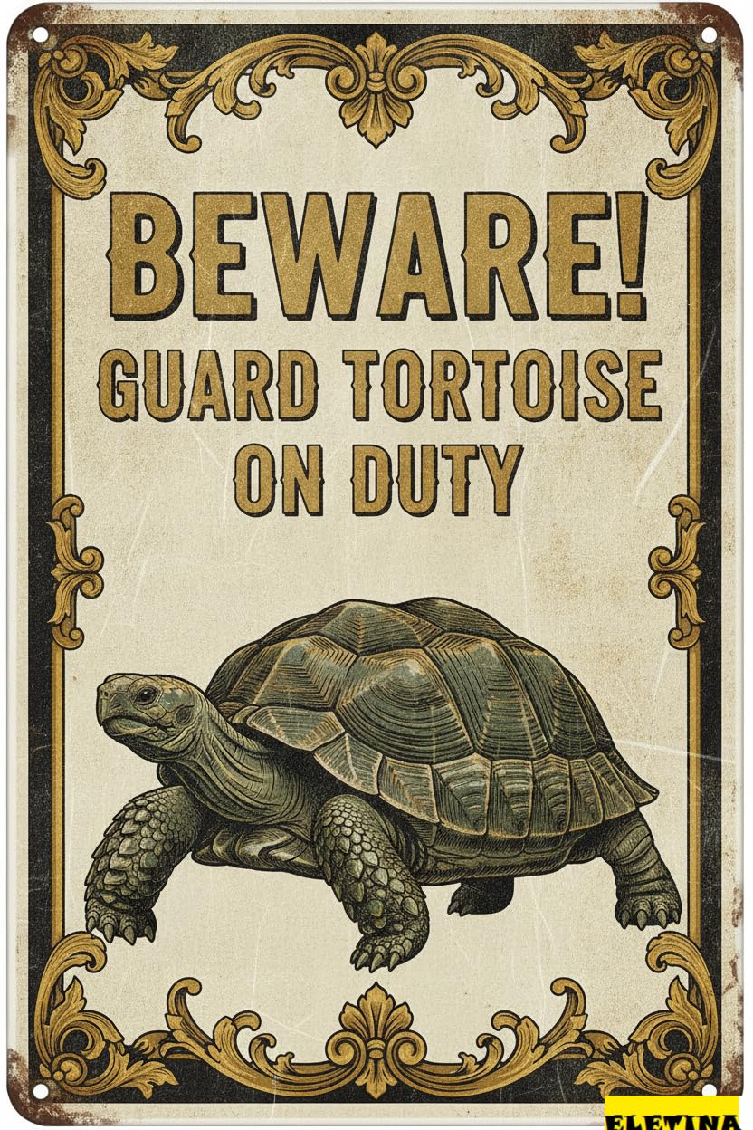 Personalized Sign for Man Cave Aluminum Beware! Guard Tortoise On Duty 8x12inh Vintage Style Warning Private Property Decorative