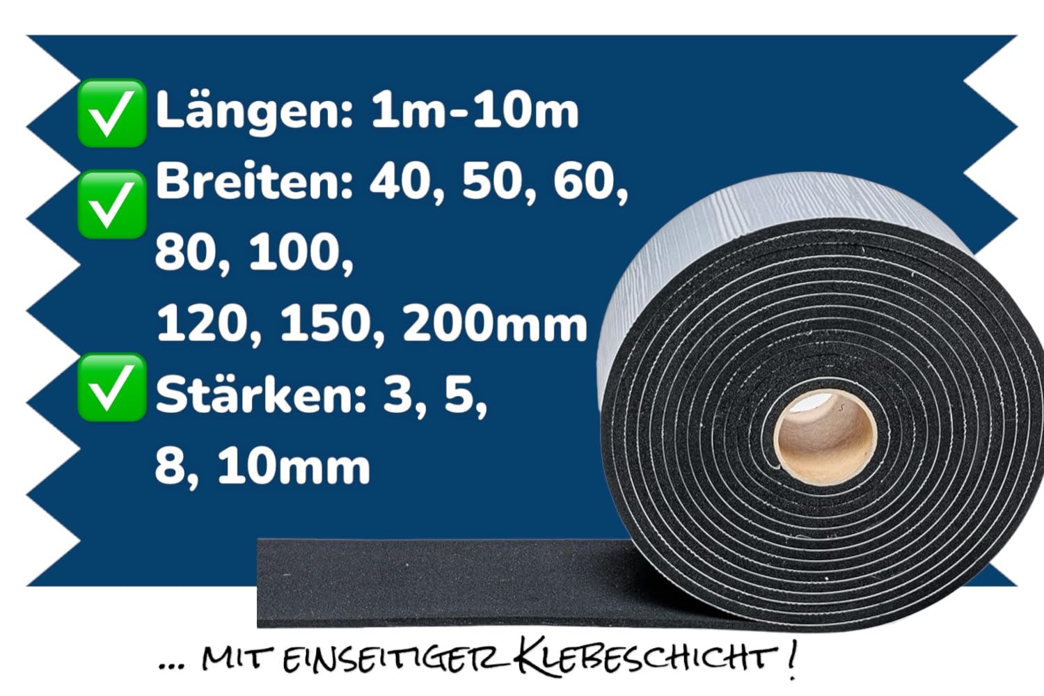 Moosgummi/Zellkautsch mit Klebeschicht 12cm breit 3mm dick 1 bis 10m lang EPDM (8m)