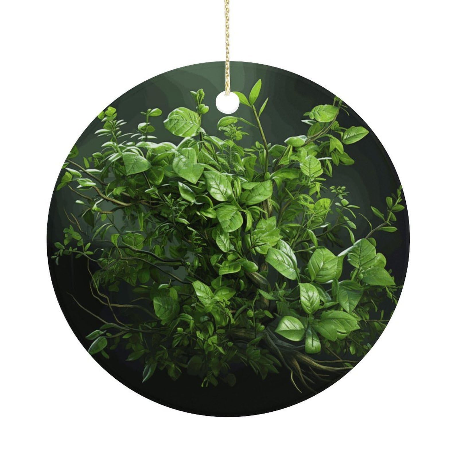 Green Leaves Christmas Ornaments Colorful Round Ceramic Ornament Christmas Hanging Decor Christmas Tree Decorations Xmas Keepsake for Women Men Xmas Holiday Party