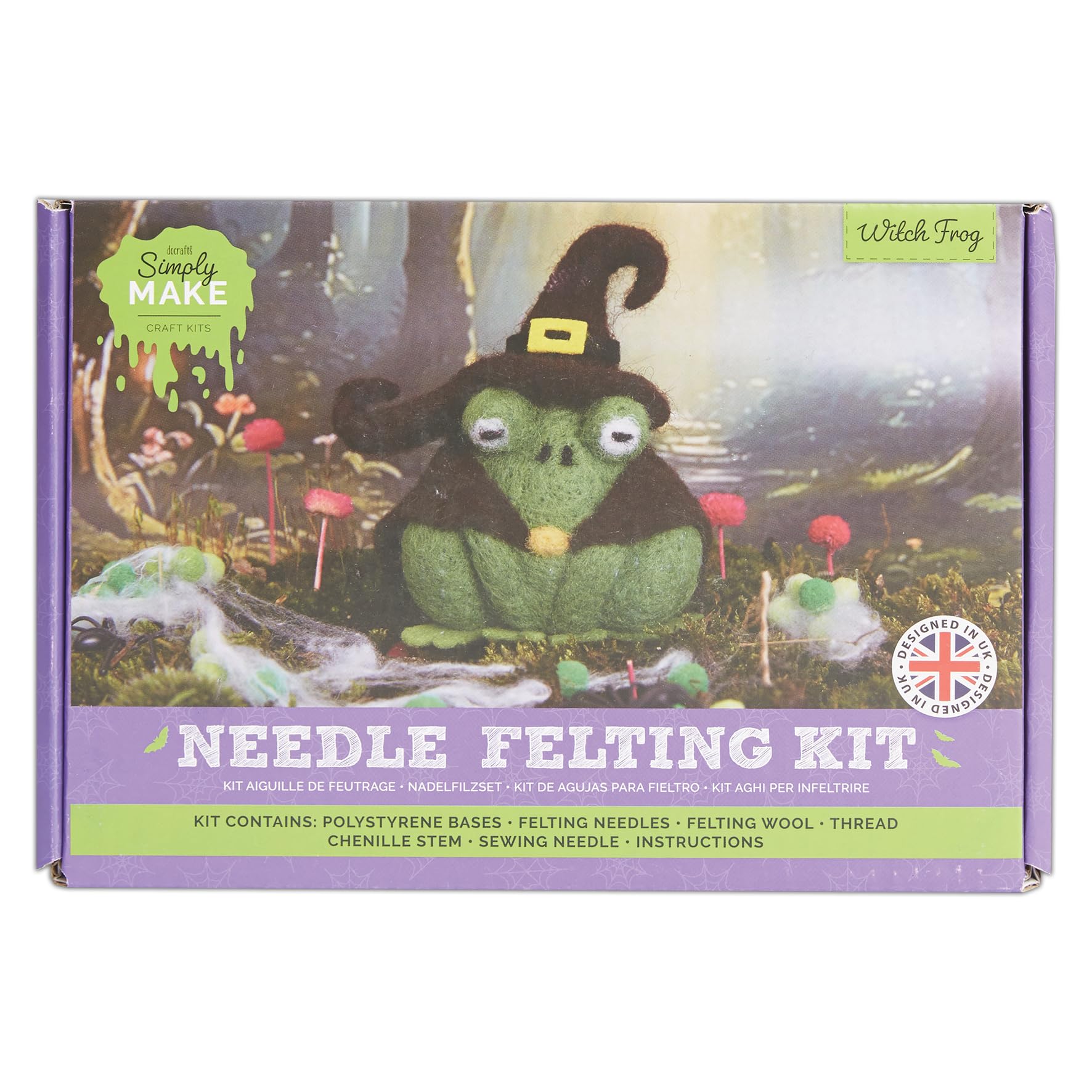 Simply Make Needle Felting Kit Halloween Witch Frog, Including Wool, Needles, Tools, for Beginners Needle Felting Craft Kits