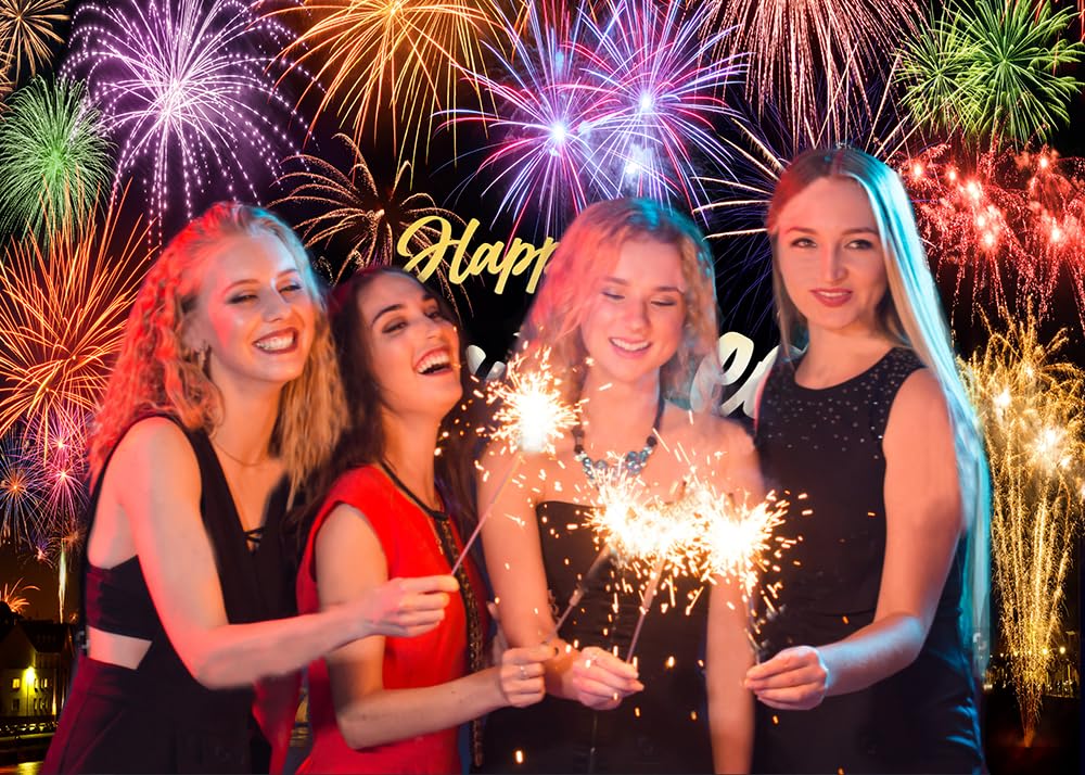 Happy New Year 2025 Banner - 71x43 Inch Firework Backdrop For Party Decor & Photography