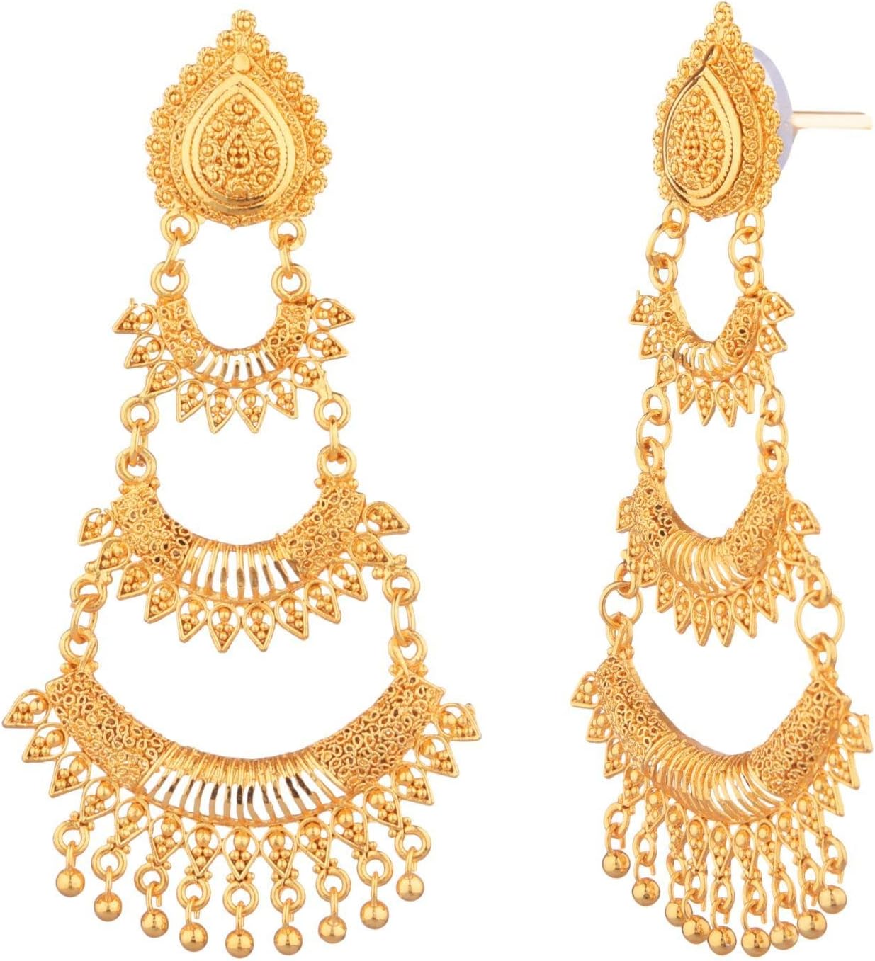 Efulgenz Indian Earrings for Women Chandbali Peacock Earrings Crystal Faux Pearl Peacock Dangle Bridal Wedding Chandbali Big Earring Set Bollywood Jewelry