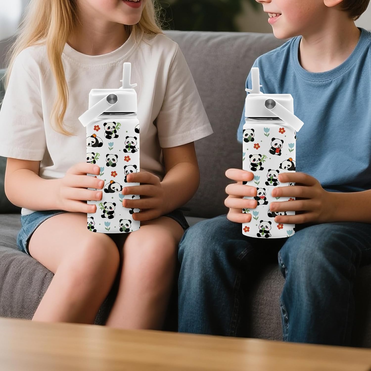 Panda Gifts for Girls Boys, 16 oz Water Bottle with Straw Lid, Panda Water Bottle, Stainless Steel Insulated Tumbler, Cute Animals Cups, Birthday Christmas Gifts for Animal Lovers - Image 7