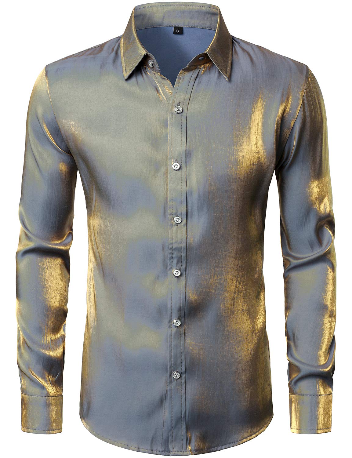 Buy Men's Shiny Satin Long Sleeve Button Down Shirts 70s Disco Costume