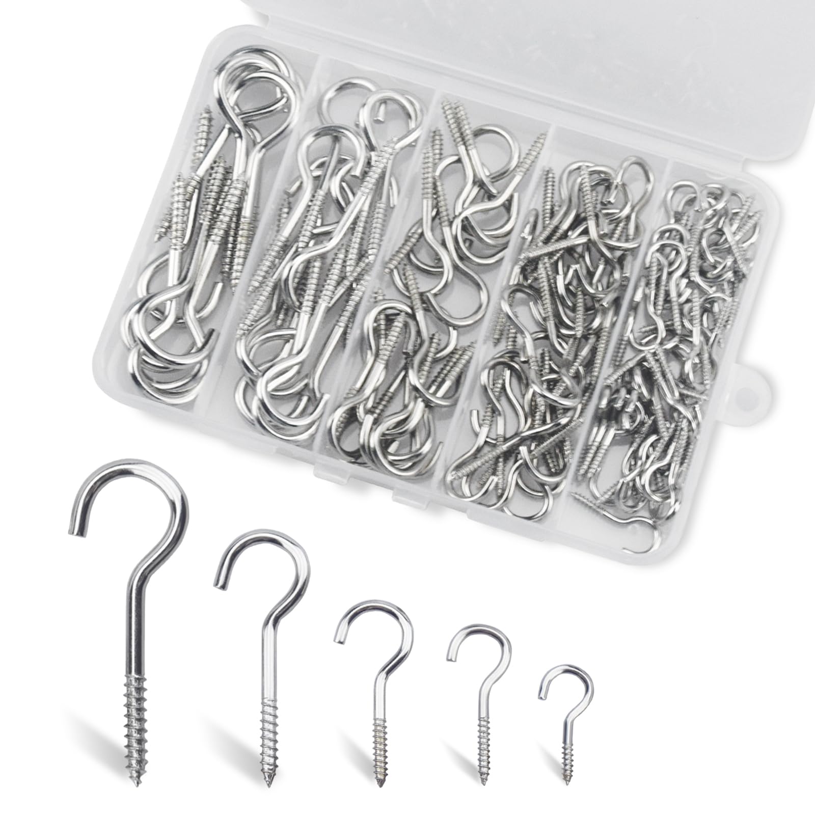 125 Pcs Ceiling Hooks for Hanging Plants - 5 Sizes Metal Screw Hooks Heavy Duty,DIY Hanging Hooks Decors for Christmas String Lights Cup Wind Chime,