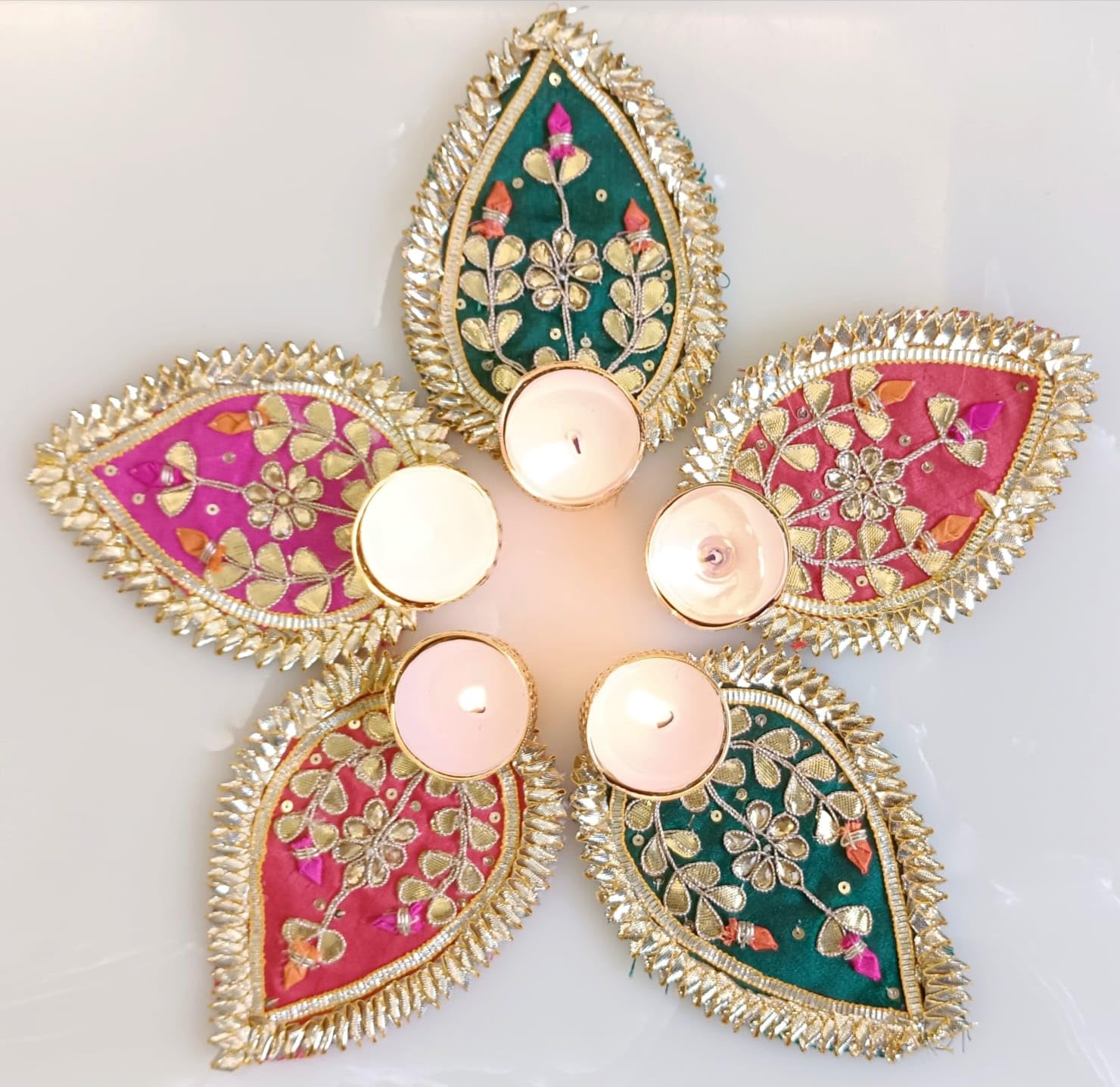 MEHRANSH Decorative Diwali Tealight Candle Holder Set | Gotapati Design with Perfect Base, Traditional Floral Pattern (5)-image-27