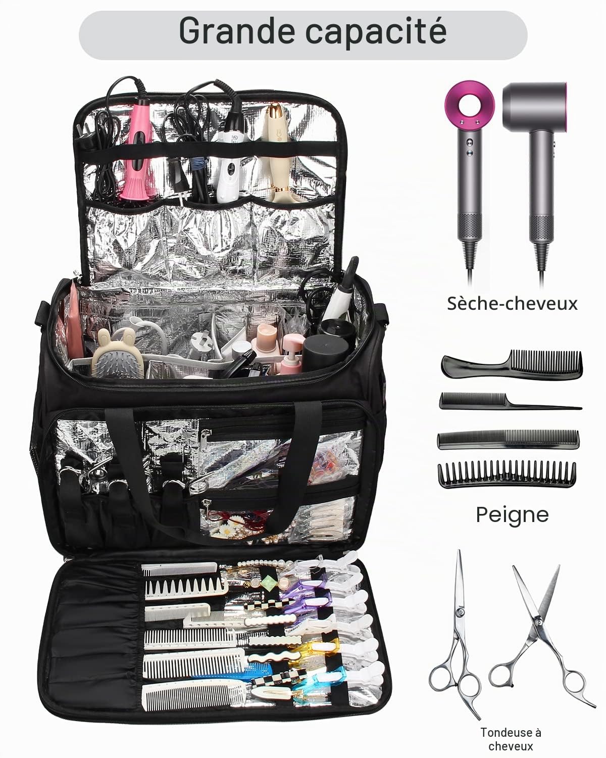 Trousse de toilette professionnelle avec bandoulière pour salon de coiffure - Sac de voyage isotherme