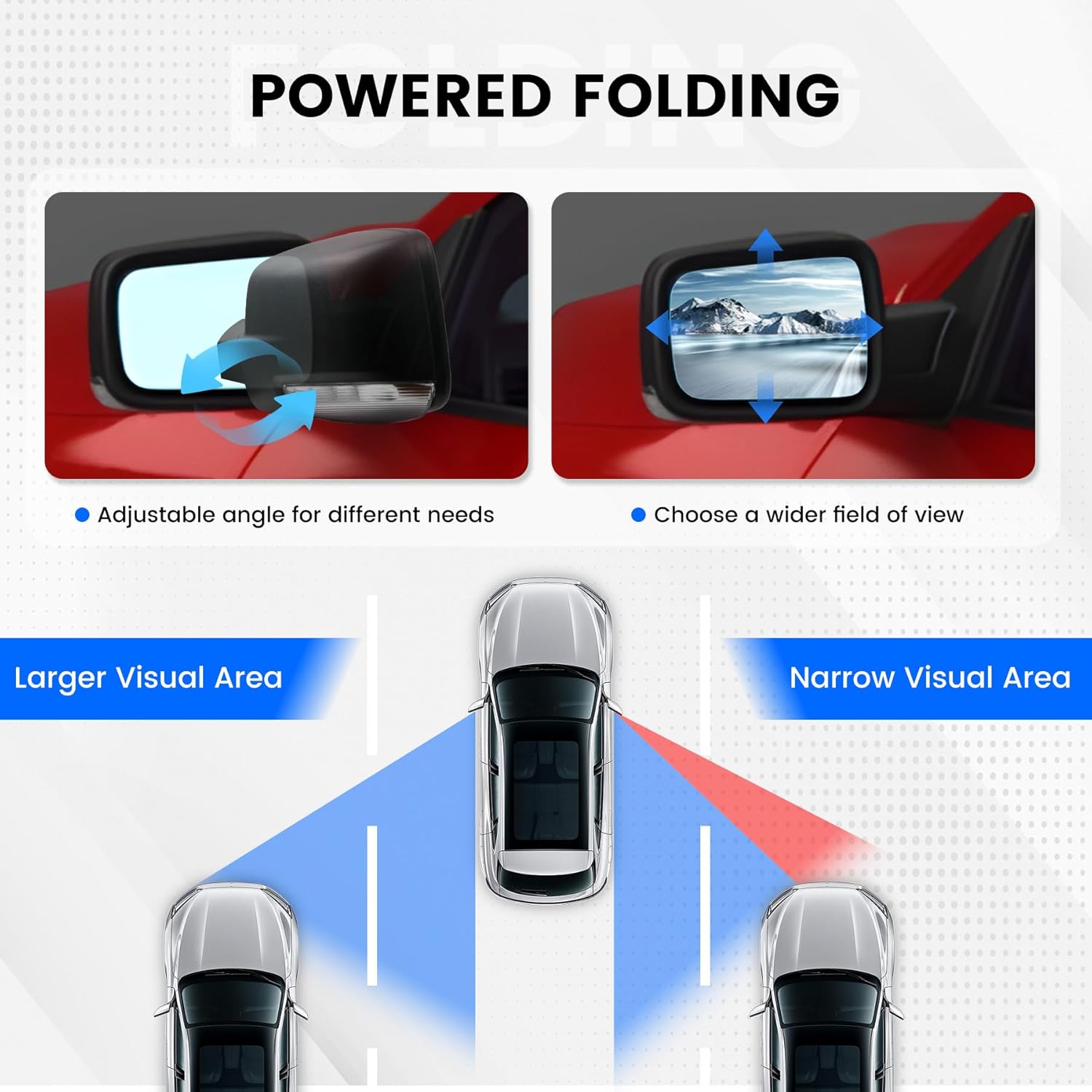 Driver Left Side Door Mirror for 2010-2018 Ram 1500 2500 3500, with POWER FOLDING Heated Glass Turn Signal Puddle Lights Manual Folding Temperature Sensors, Replace#68096197AF (10+2 Pins)