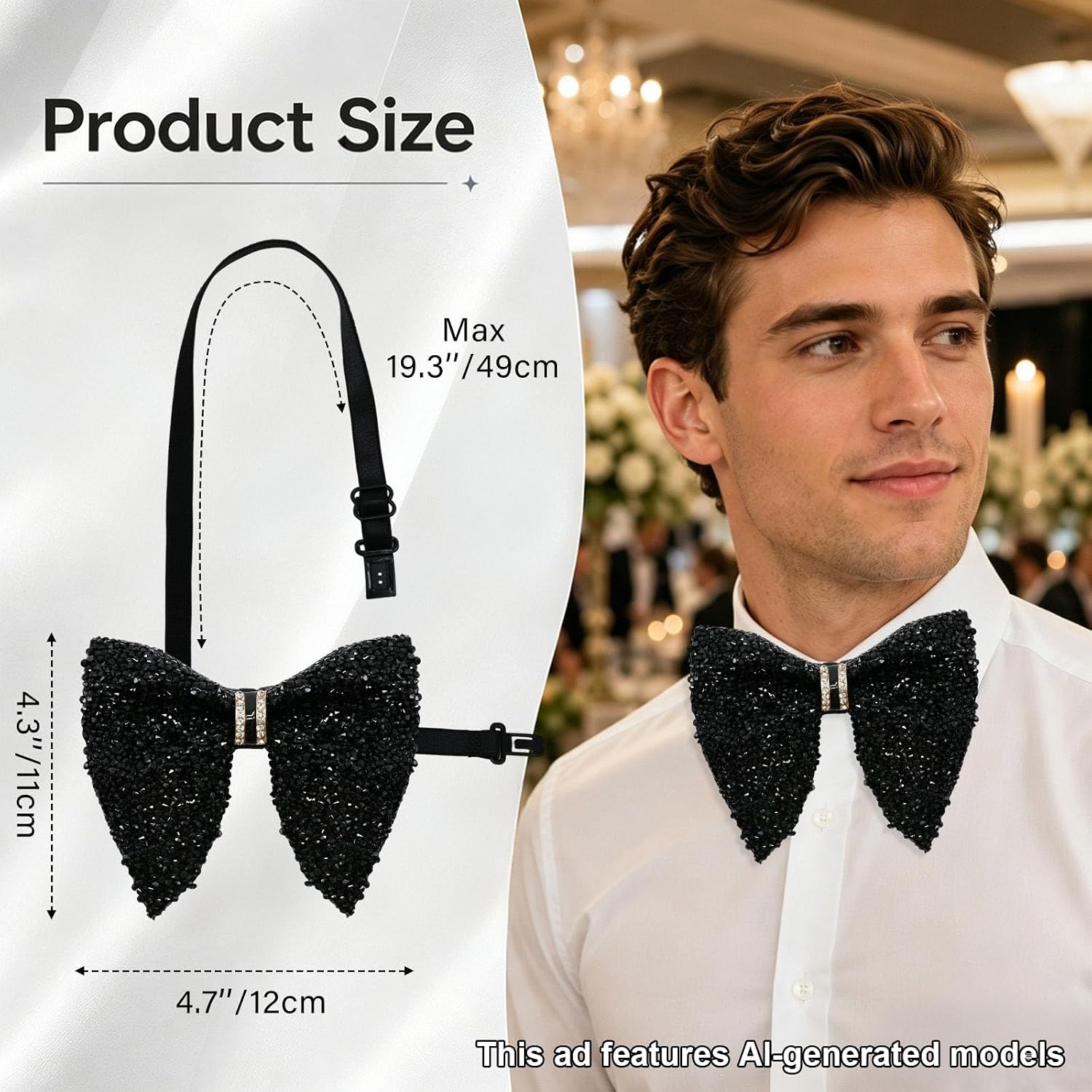 Sparkle Rhinestone Bow Ties for Men Pre Tied Sequin Bowtie