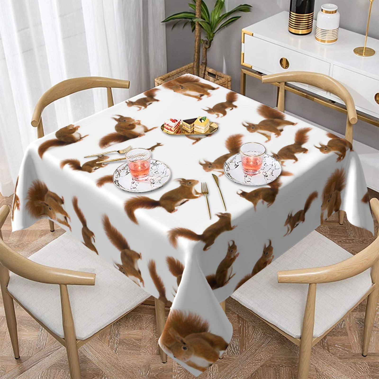 Wksgdsg Cute Squirrel Waterproof Square Tablecloth 152X152cm, Spill-Resistant & Wrinkle-Free Decorative Table Cover For Dining Table Kitchen Party, Tablecloths For Dining Room