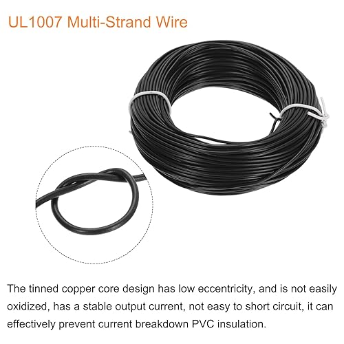 Miniatura 4 de MECCANIXITY Cable 26AWG calibre 26 Cable trenzado de conexión de PVC, cable eléctrico UL1007 Alambre de cobre estañado 98.4 ft100 pies, negro para