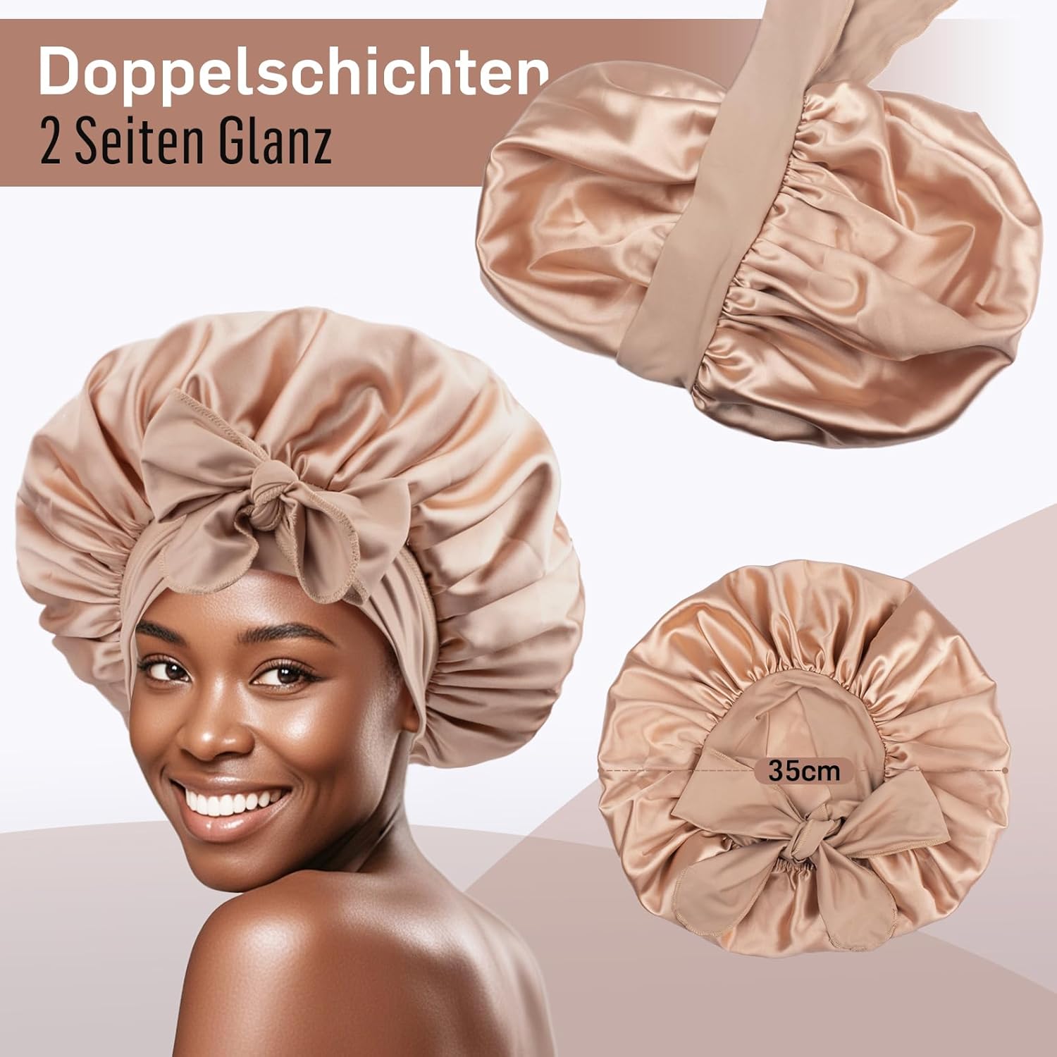 Double-Layer Satin Bonnet with Adjustable Tie - Double-Sided Hair Sleep Bonnet for Women and Curly Hair - Image 3