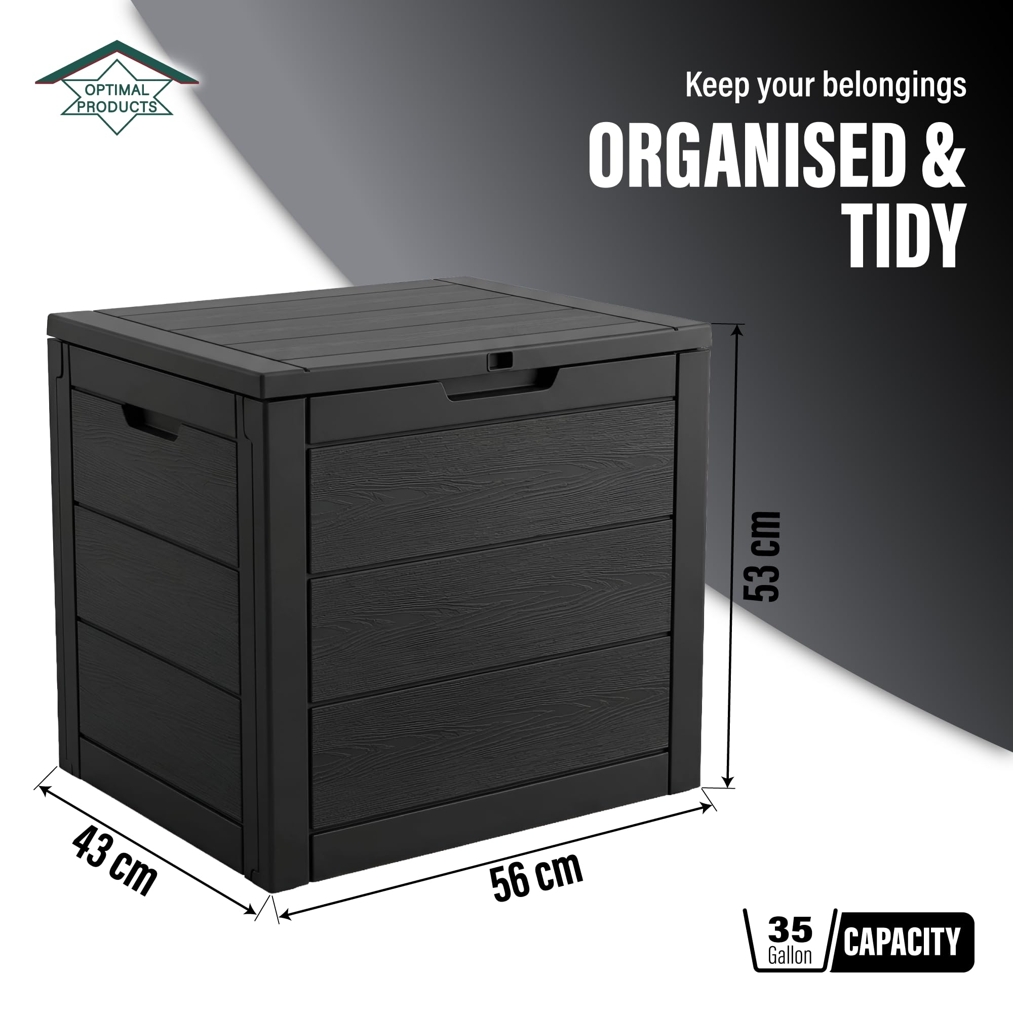 Outdoor Storage Box, 35 Gallon Deck Box, 132 Litre Waterproof Resin Storage Bin for Patio Cushions, Gardening Tools, Accessories, Lockable, UV Resistant Garden Chest Utility Handles Lid (Black) — view 2