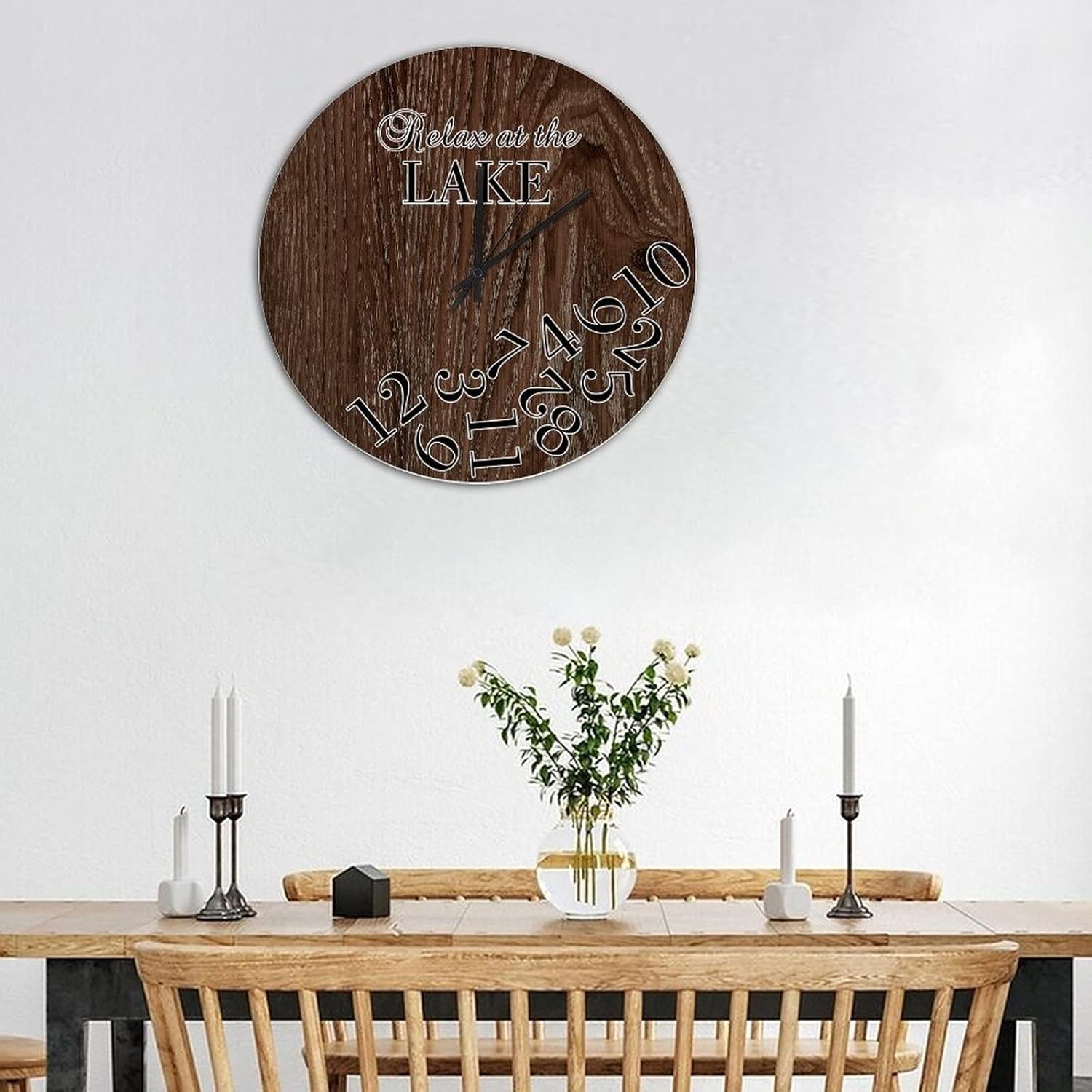 Wood Clock for Wall Decor,Wood Grain Relax at The Lake Retro Silent Non-Ticking Battery Operated Wall Clock Rustic Wooden Clock 15 Inch Wall Art Housewarming Gifts