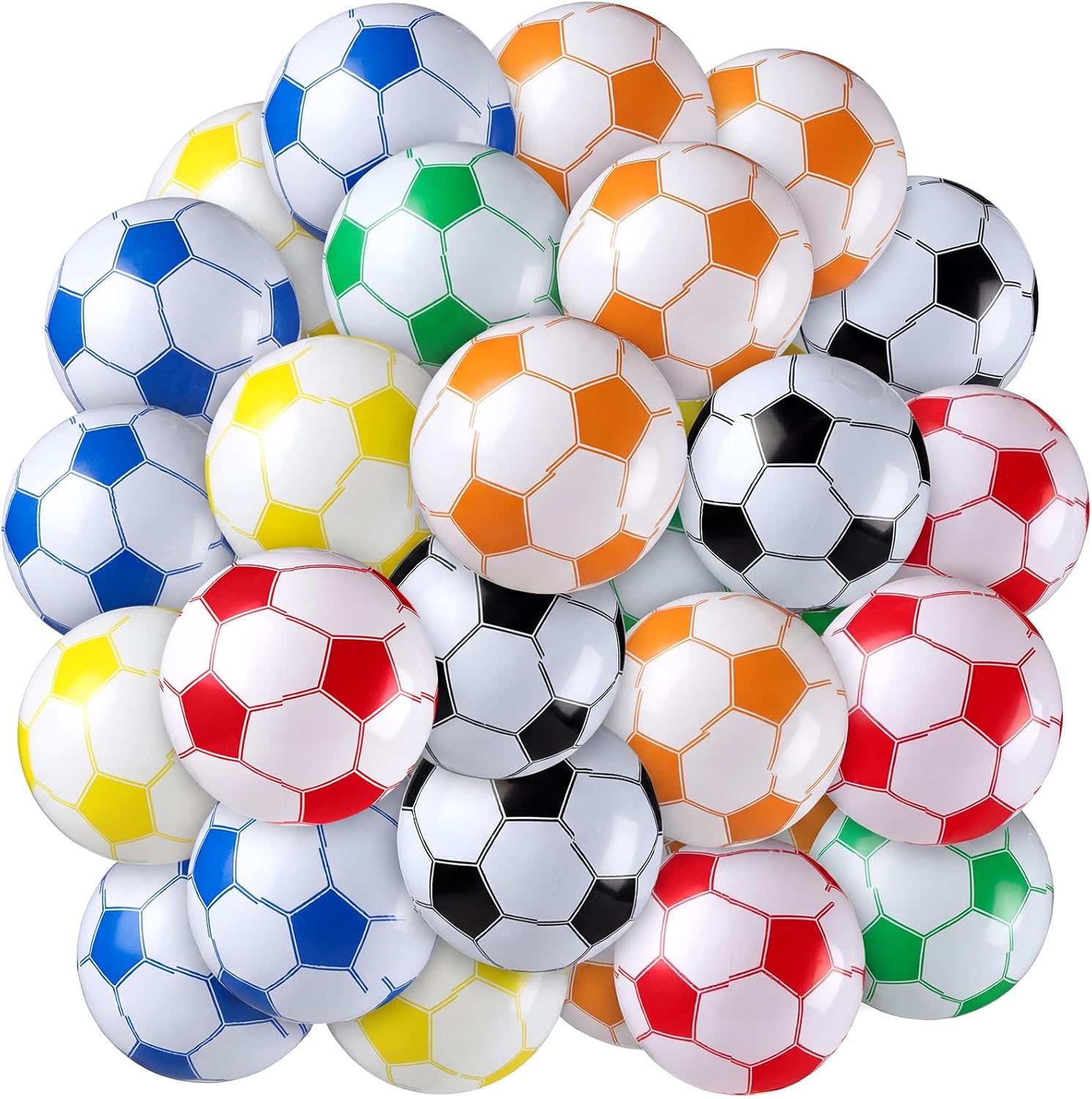 30 Pcs 16 Inch Multicolor Inflatable Soccer Balls Beach Balls Bulk Soccer Party Favors Birthday Party Decorations for Outdoor Summer Pool Beach Sports, 6 Colors