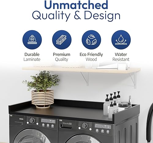 Miniatura 8 de OfficeSimpli - Encimera de lavadora y secadora, fabricadas en Estados Unidos, almohadillas antideslizantes, cubierta de madera para cuarto de