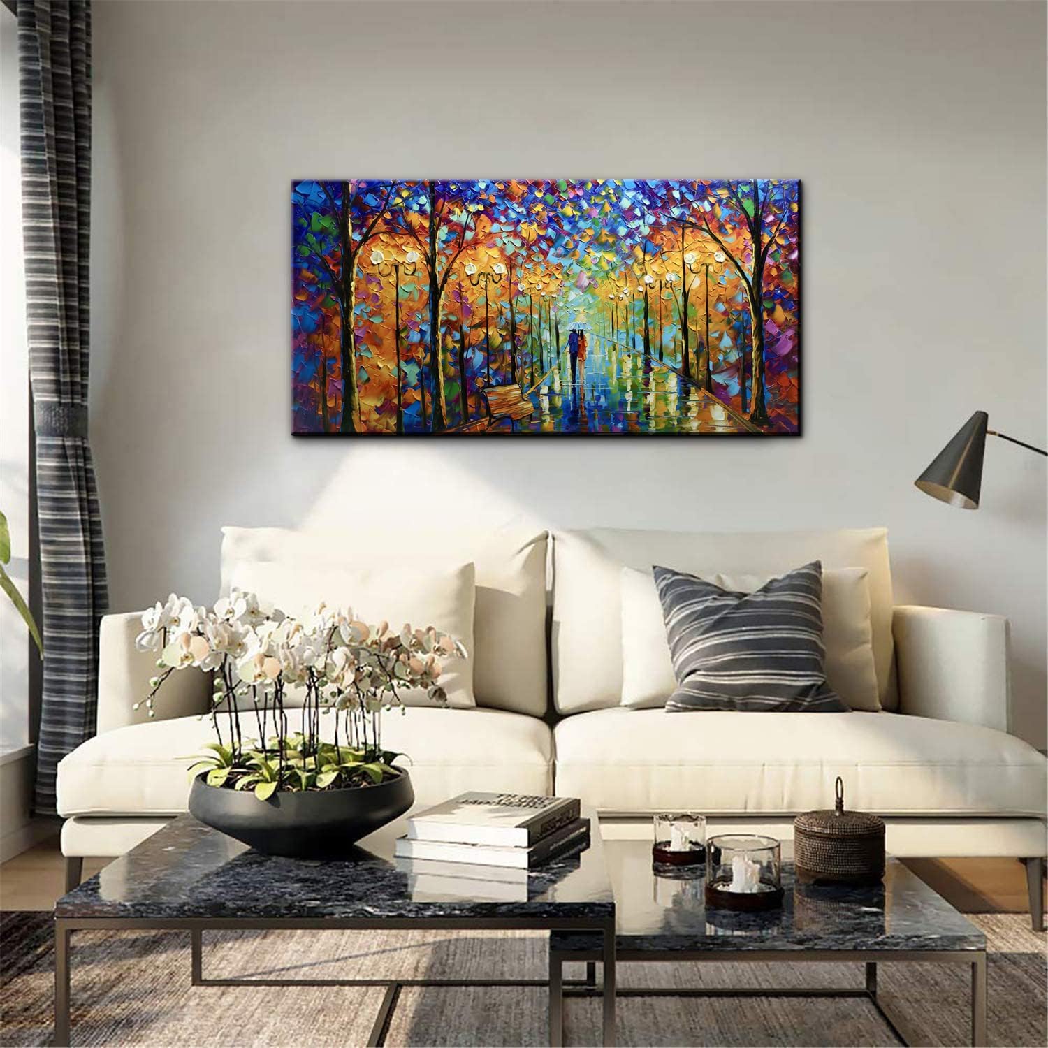 Tyed Art- Contemporary Art Landscape Oil Painting On Canvas Abstract Textured Tree Painting hand-painted acrylic frame wall art modern canvas painting 24x48inch