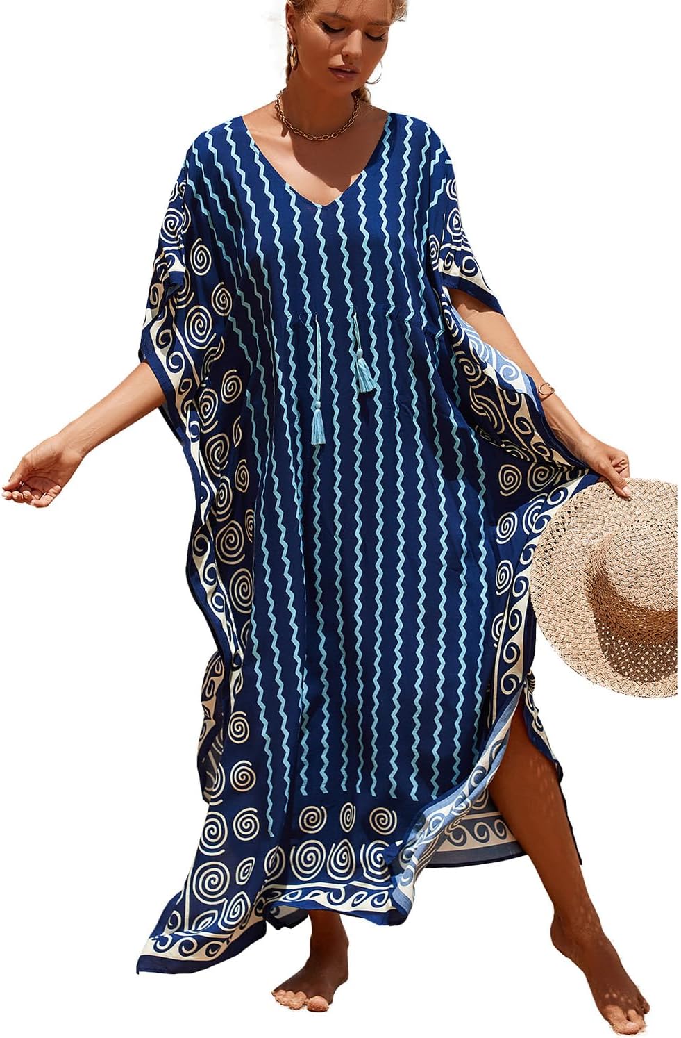 Women Plus Size Swimsuit Cover up Beachwear Long Cover-ups Kaftan Casual Caftan Dress
