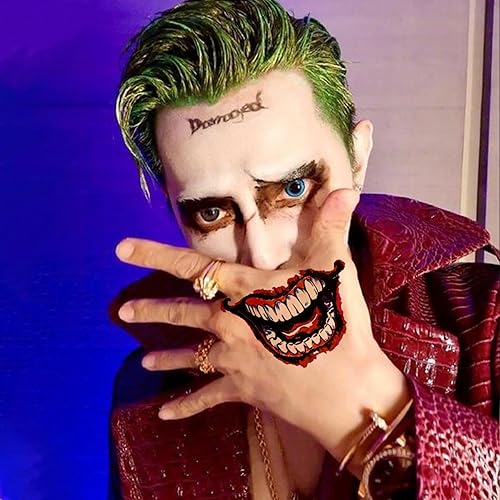 Miniatura 7 de 4 hojas de tatuajes de Joker, basuwu de tamaño grande, impermeables, para Halloween, todas las versiones, se ven reales y duran mucho tiempo,