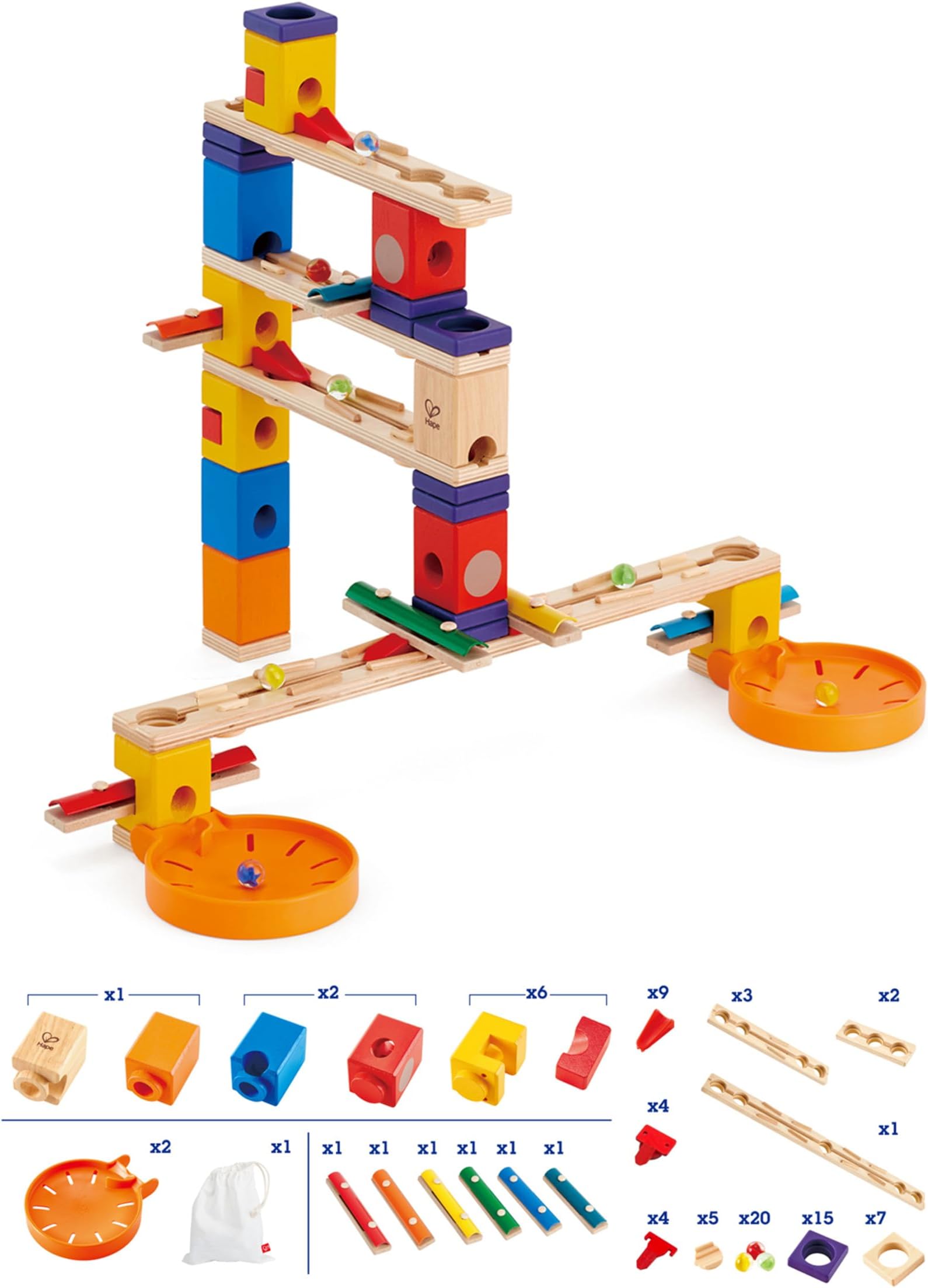 Music Motion | Wooden Quadrilla Marble Run Construction STEAM Toy Playset for Kids