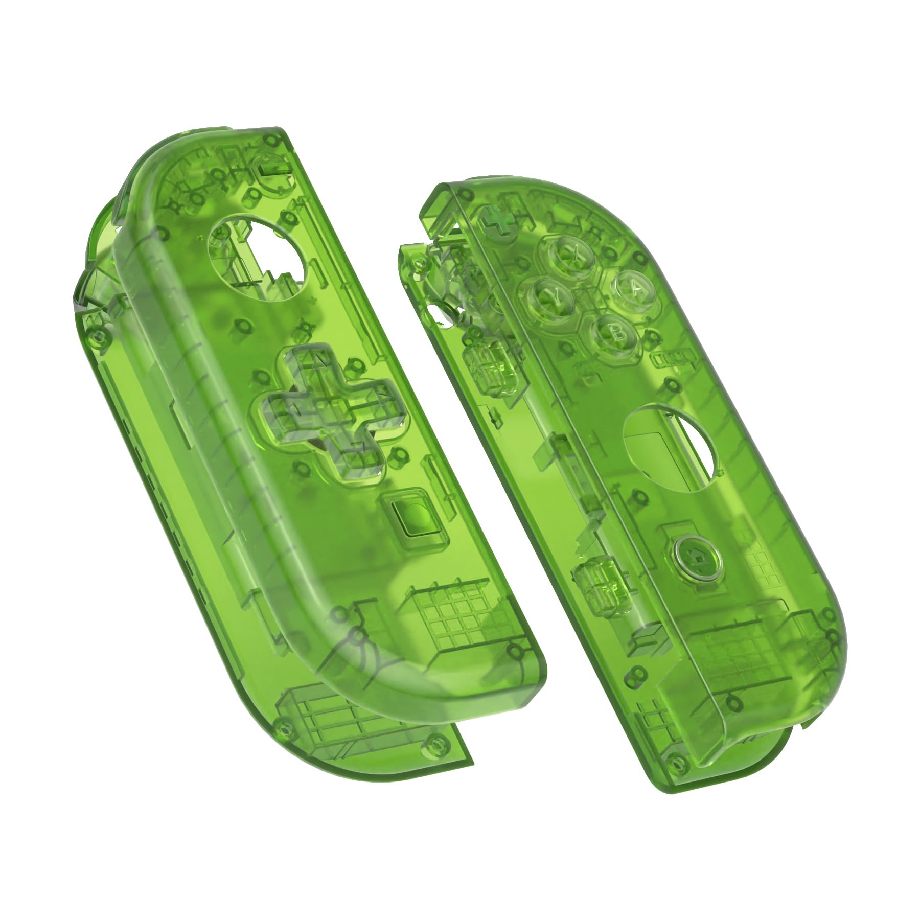 eXtremeRate Transparent Clear Green Joycon Handheld Controller Housing (D-Pad Version) with Full Buttons, Replacement Shell Case for Nintendo Switch & Switch OLED Joy-Con – Console Shell NOT Included