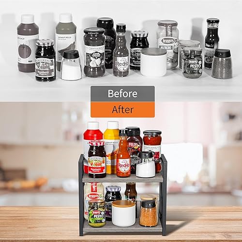 Miniatura 8 de Giikin Organizador de estante de encimera, organizador de especias de cocina de 2 niveles para encimera, organizador de estante de madera para