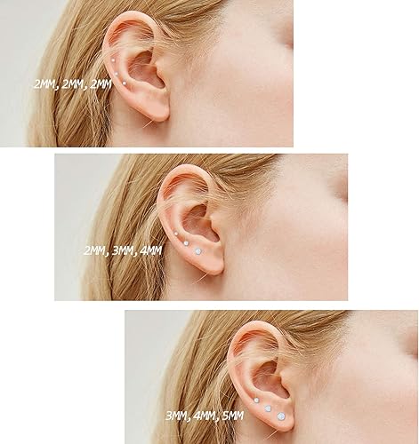 Miniatura 3 de Juego de 3 aretes para mujer, de acero inoxidable, pequeños ópalo sintético, paquete de 3 (SE-29)