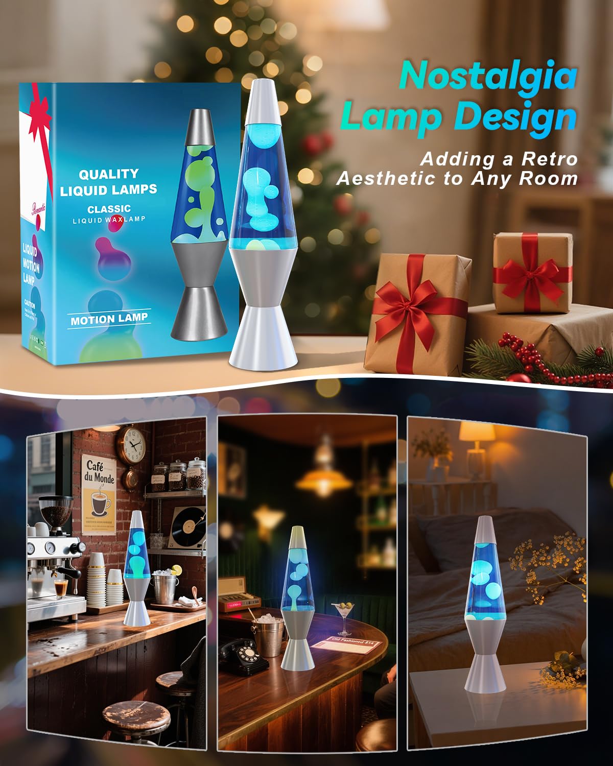 AONESY Lampada da lavaggio 37cm luce d'acqua blu bianco cera Lampada da lavaggio Bambini Luce notturna Luce colorata Regalo di Natale Compleanno