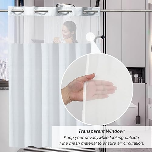 Vista 177 de Cortina de ducha de tortugas marinas, temática náutica de playa, verde y verde azulado, sin ganchos, punto gofre y forro desmontable, decoración