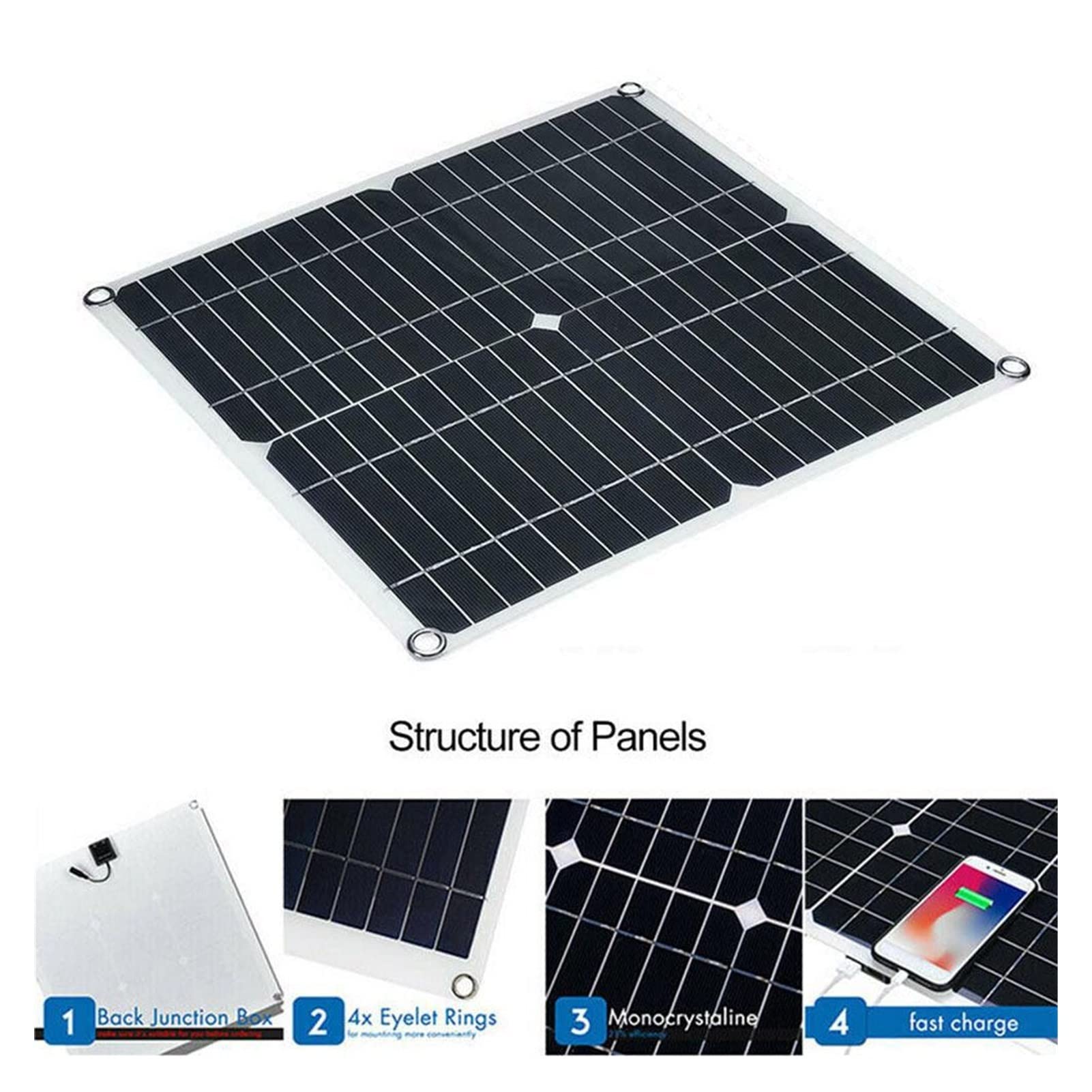 Panel słoneczny 20 W. USB 5V DC 12V Z kontrolerem 10/20/30A elastyczne ogniwa słoneczne do ładowarki jachtu samochodowego kempingowe wodoodporne(Panel with 30A)