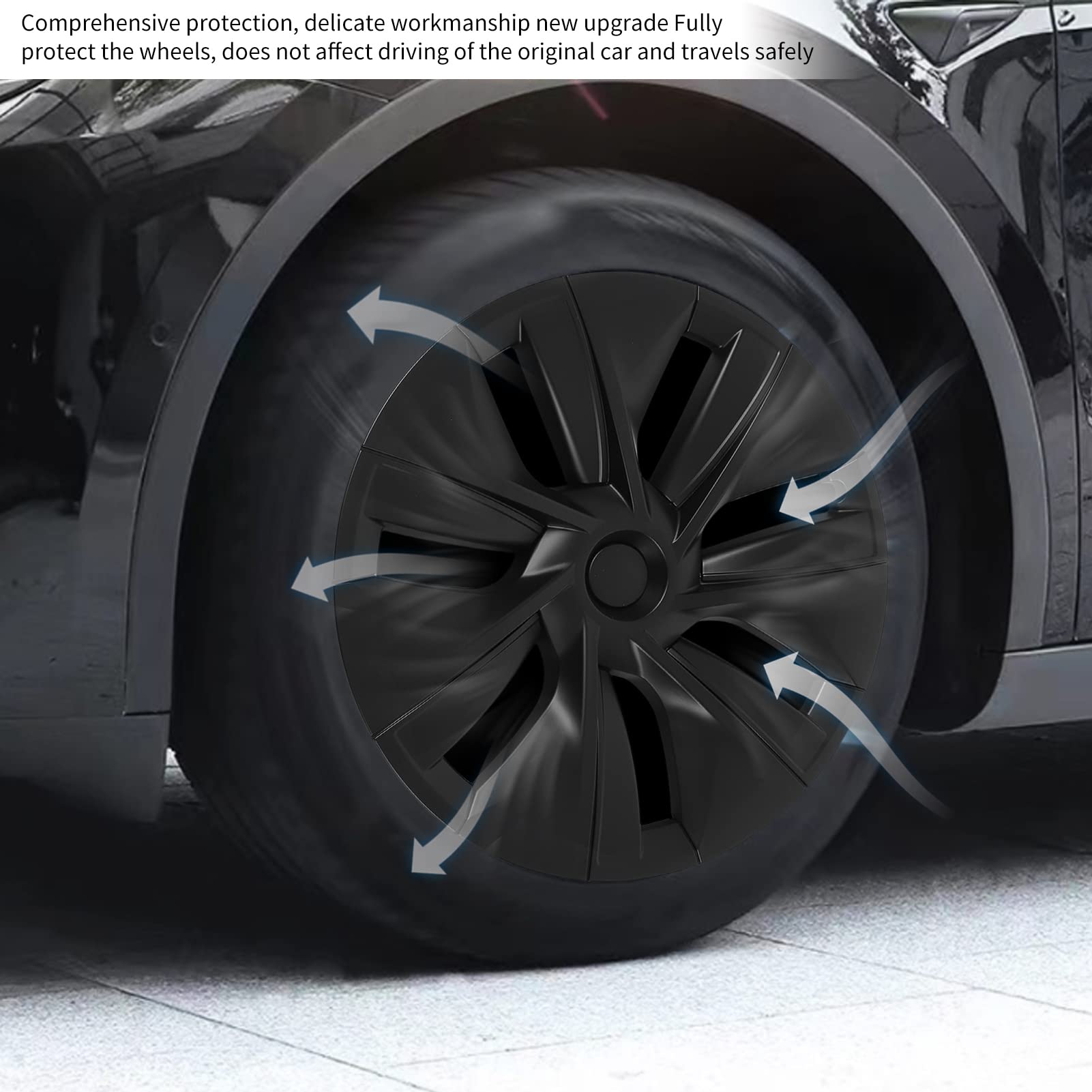 Matte Black 19" Wheel Covers For Tesla Model Y (2021-2024) - 14-Spoke Gemini Design, ABS Plastic, Set Of 4, Rim Protectors