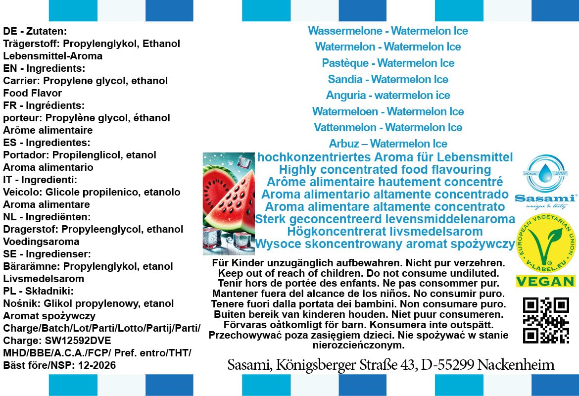 Sandía - Watermelon Ice Aroma Concentrado - Vegano - Sasami - 10ml