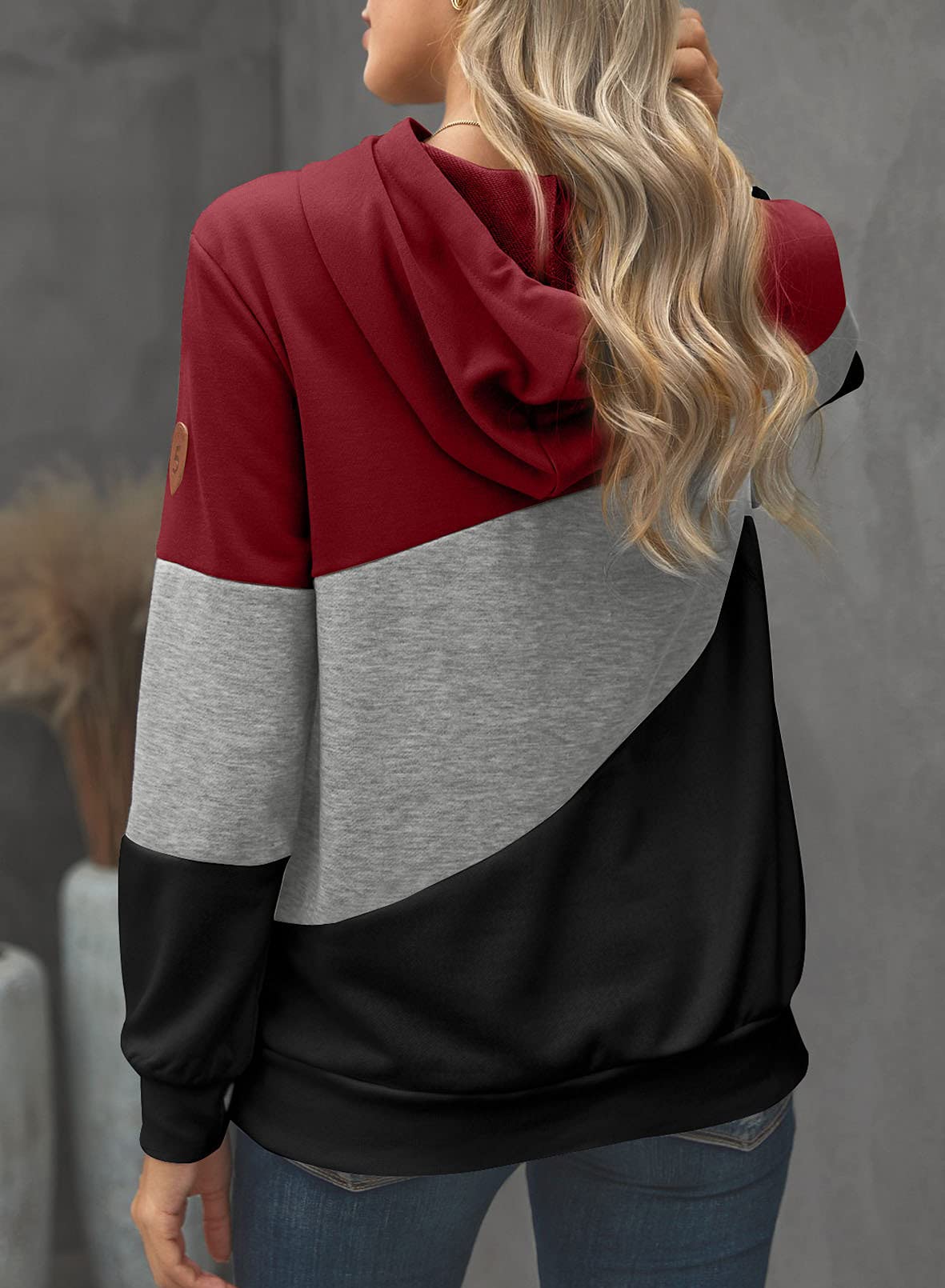 Dokotoo Damen Kapuzenpullover Stehkragen Hoodie Pullover Farbblock Sweatshirt Langarmshirt Oberteile für Herbst Winter S-3XL