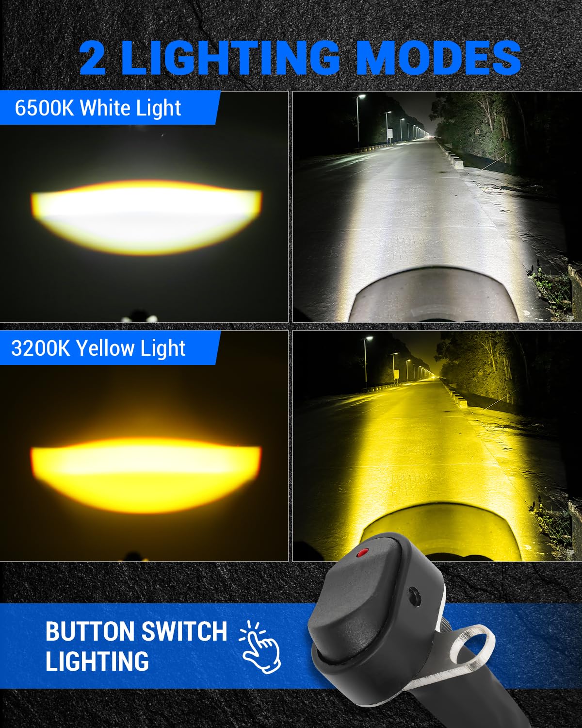 SUPAREE Faros LED Moto Antiniebla Luces LED Auxiliares Moto Faros Auxiliares con Soporte Universel 9000LM 6500K 3200K 12V IP68 para Motocicleta Delanteros 2Pcs